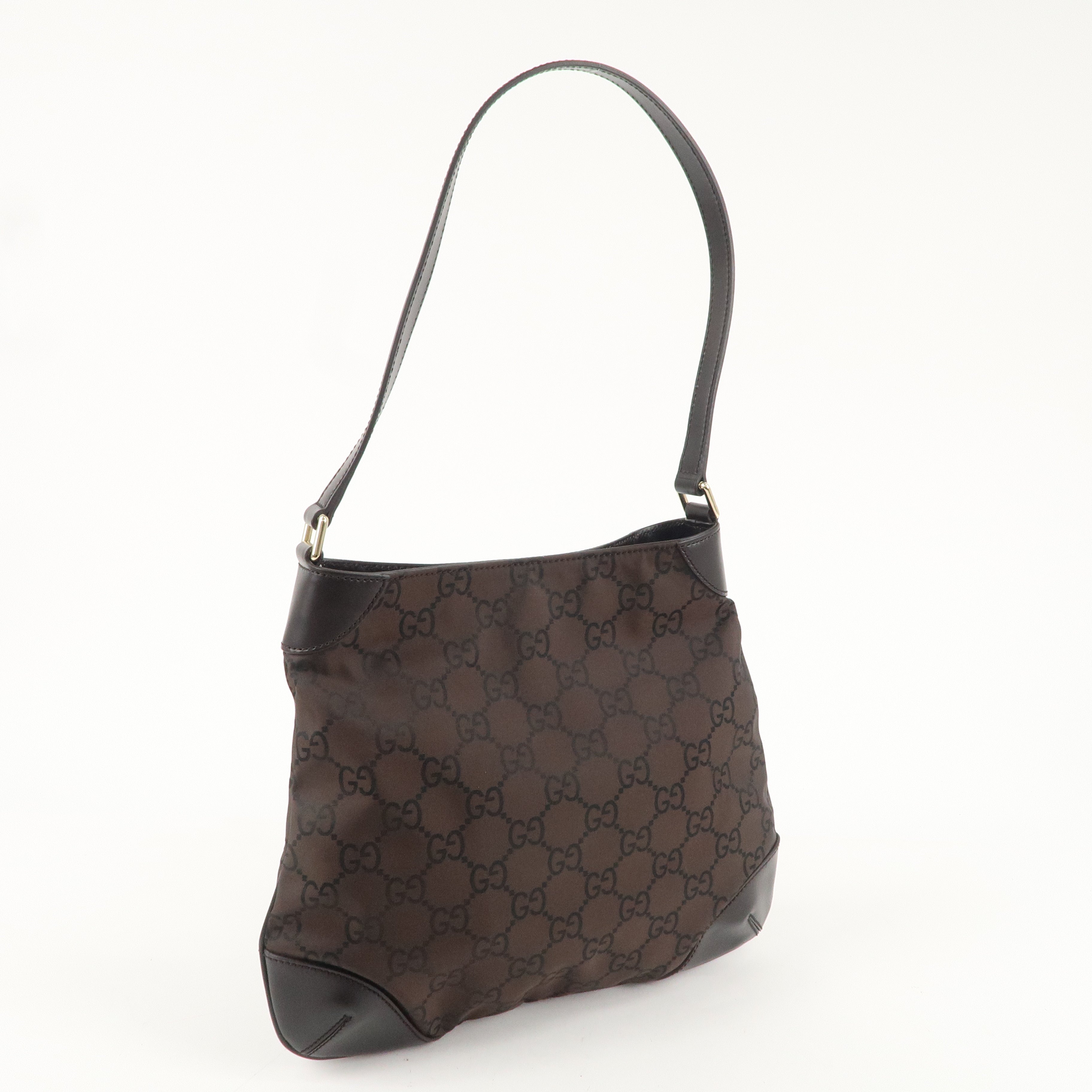 GUCCI GG Nylon Leather Shoulder Bag Dark Brown 257296