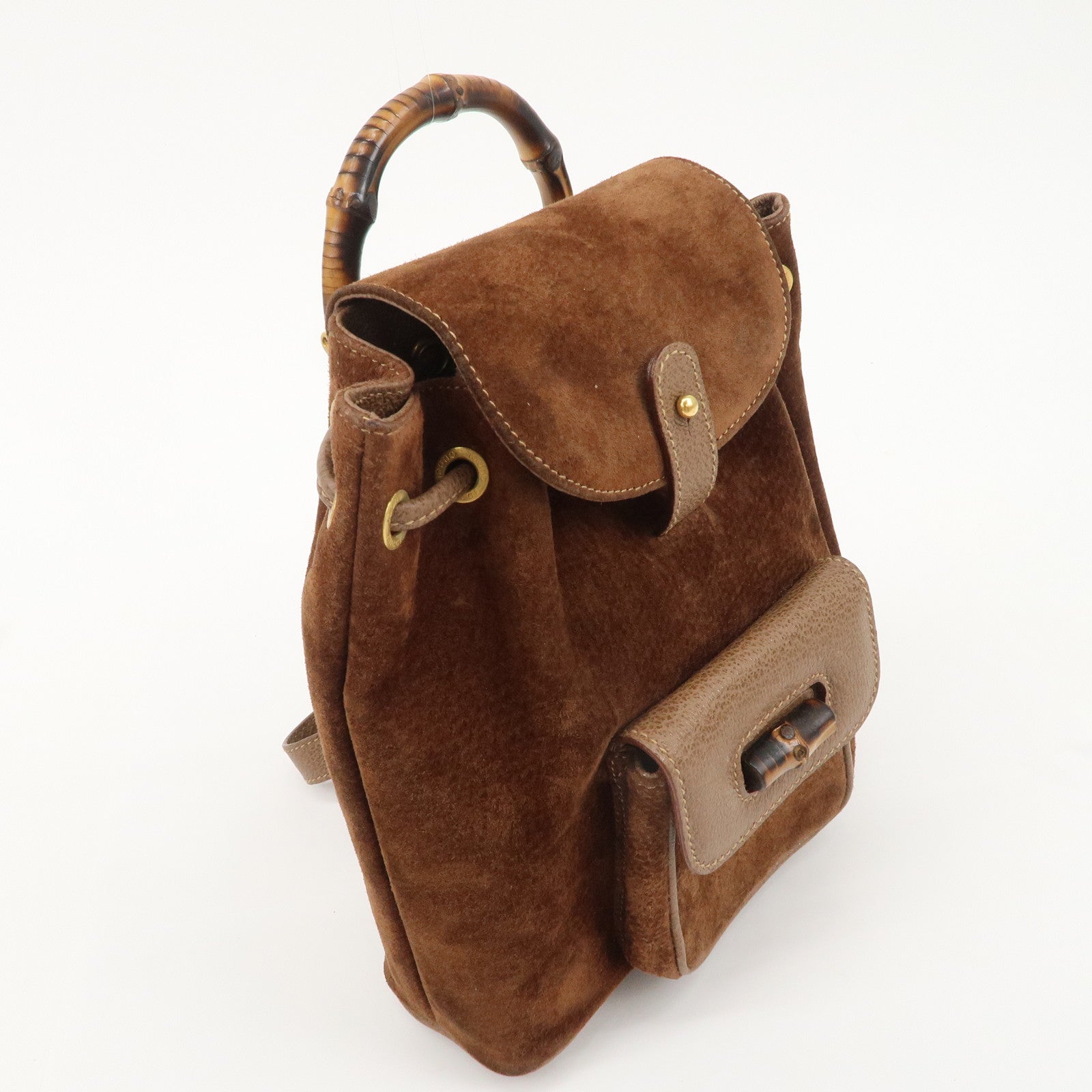 GUCCI Bamboo Suede Leather Mini Back Pack 003.1705.0030 Brown Used