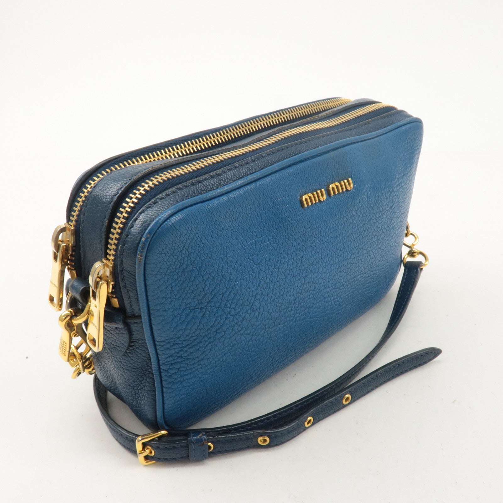 MIU MIU Leather Shoulder Bag Crossbody Bag Blue RT0539