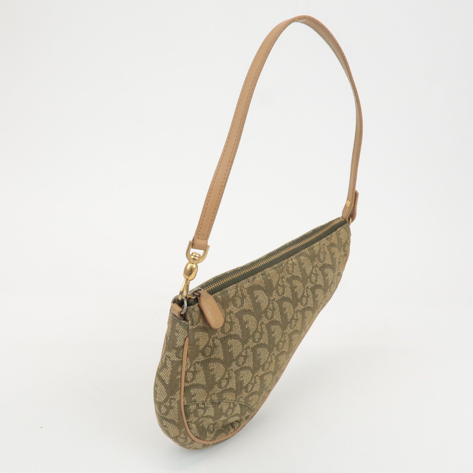 Christian Dior Trotter Canvas Leather Saddle Pouch Green