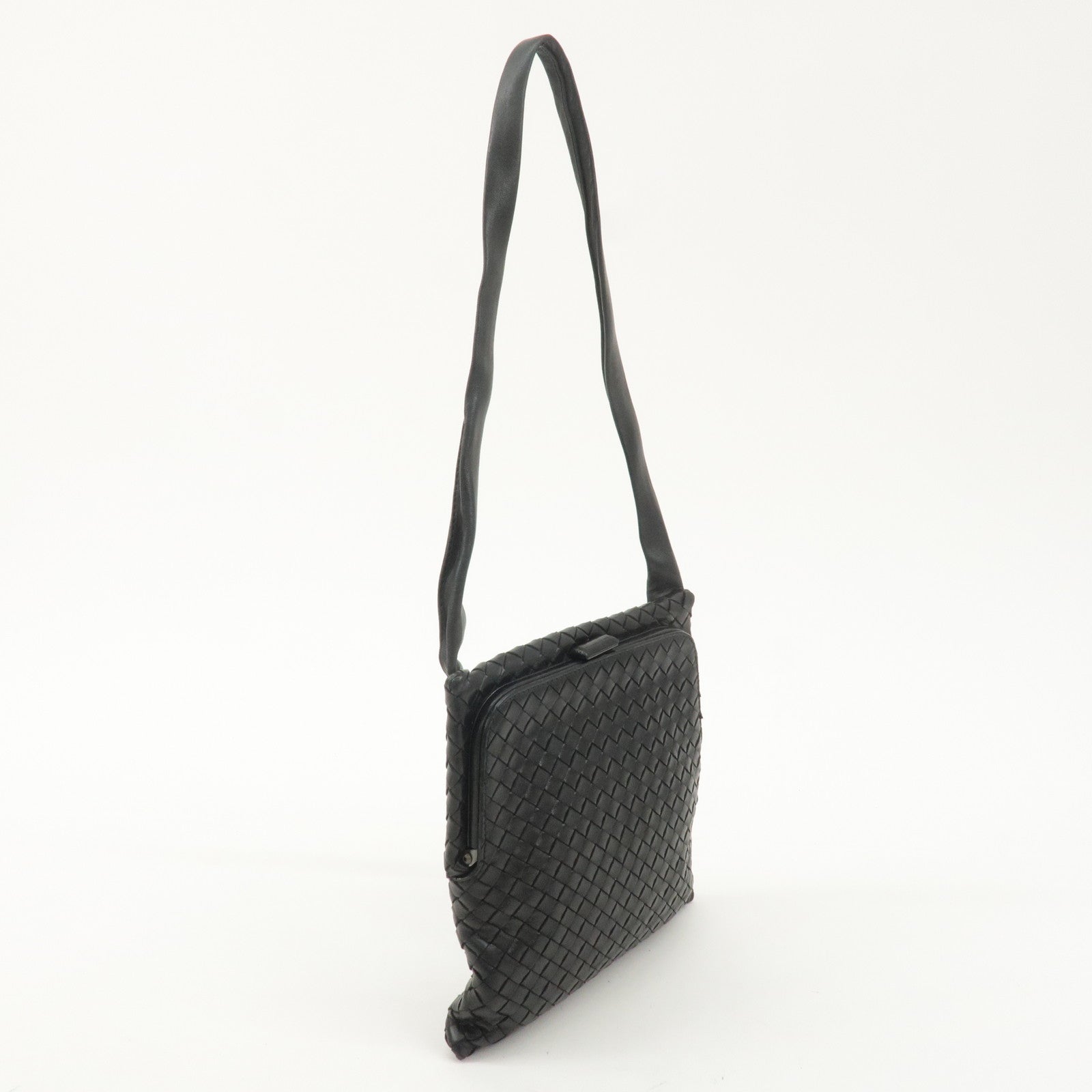 BOTTEGA VENETA Intrecciato Leather Shoulder Bag Black