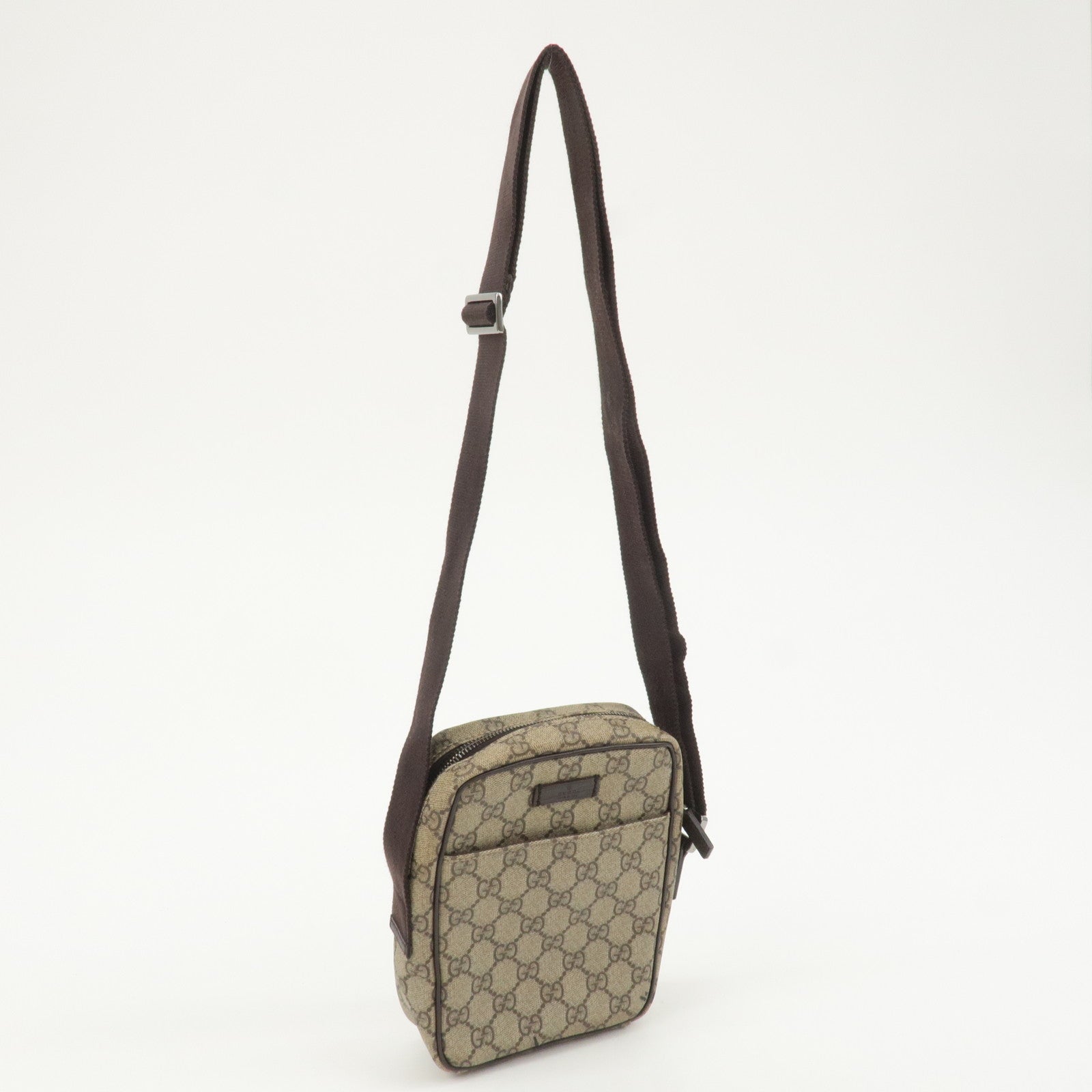 GUCCI GG Supreme Leather Shoulder Bag Beige Dark Brown 122754