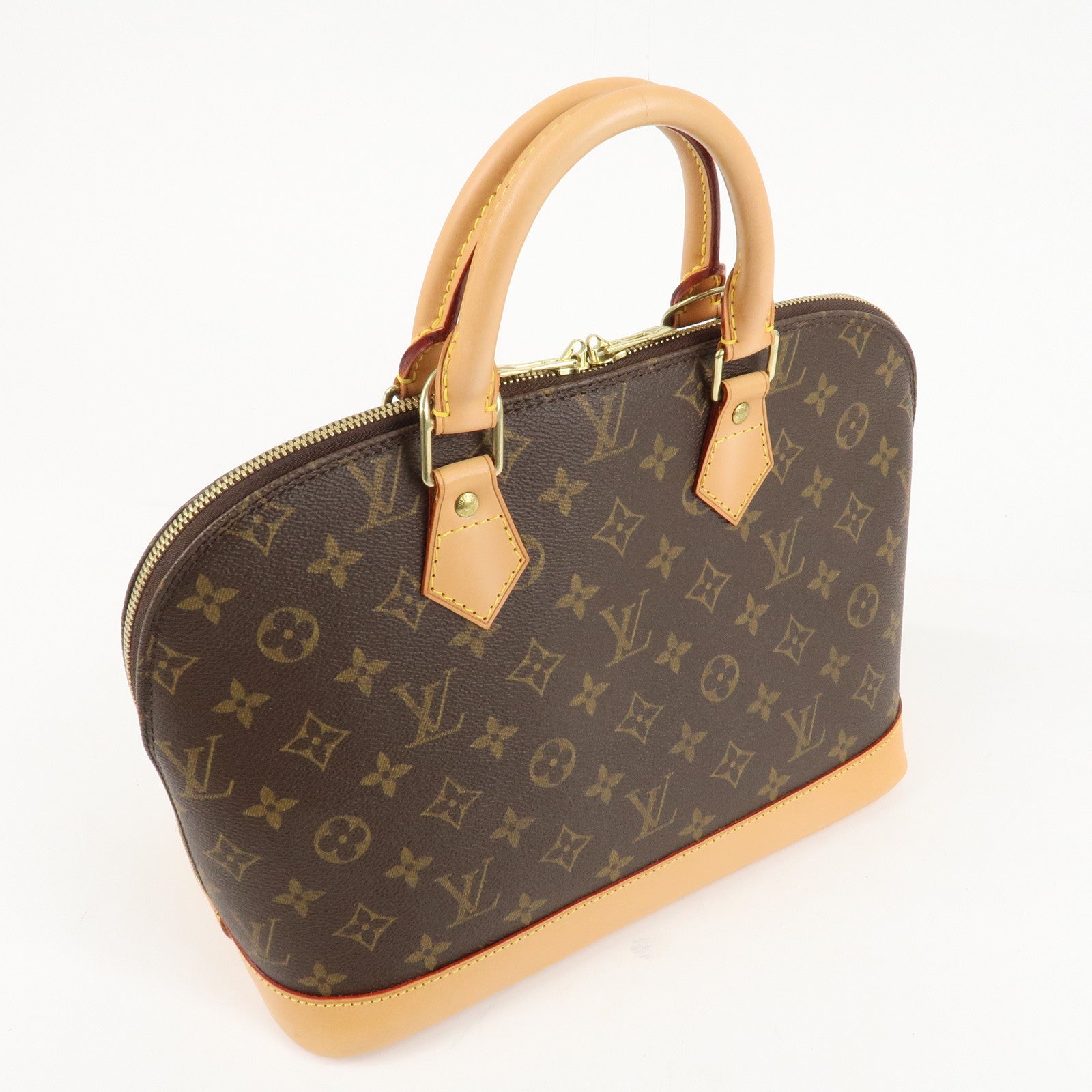 Louis Vuitton Monogram Alma Hand Bag Brown Gold Hardware M51130