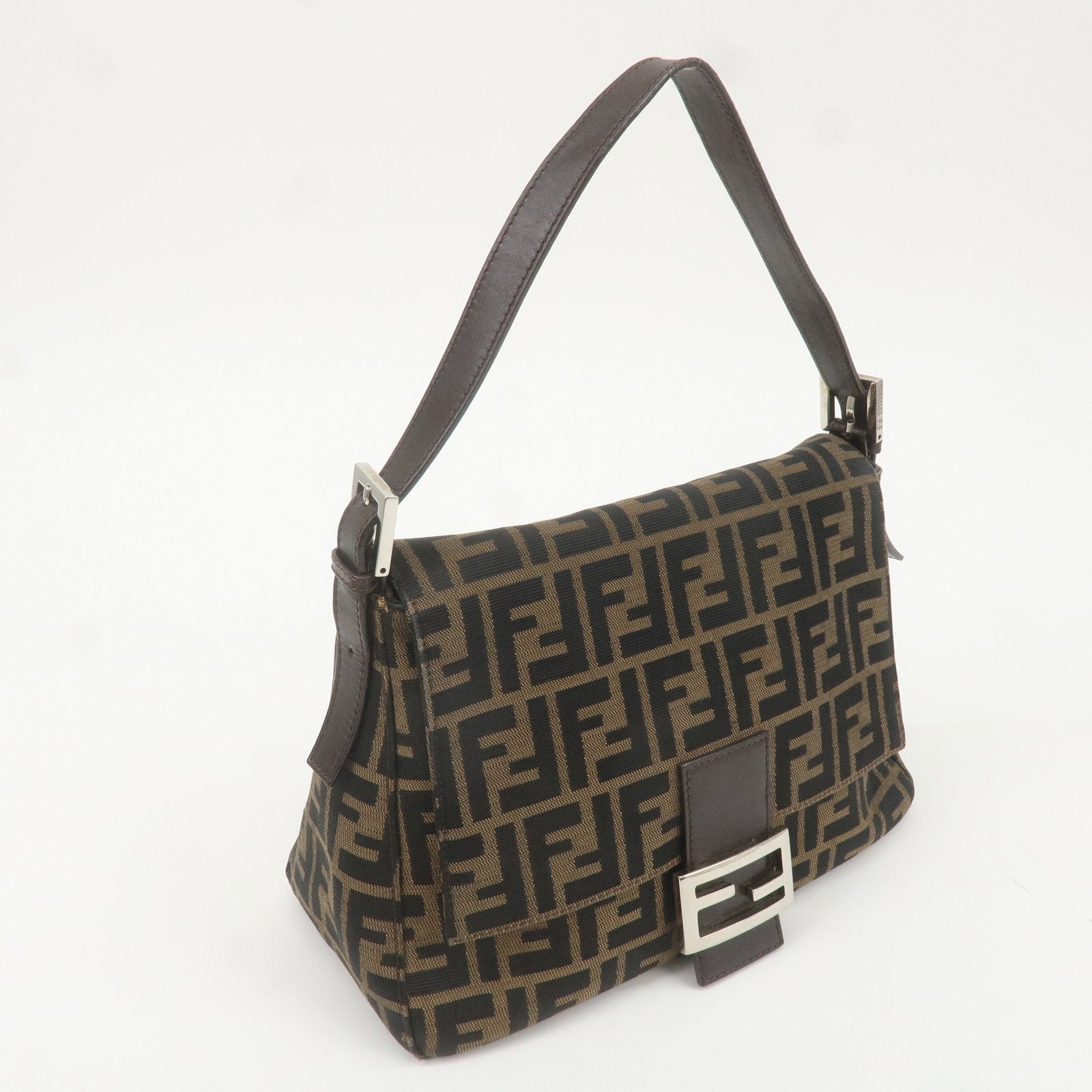 FENDI Mamma Baguette Canvas Shoulder Bag Brown Black 26325