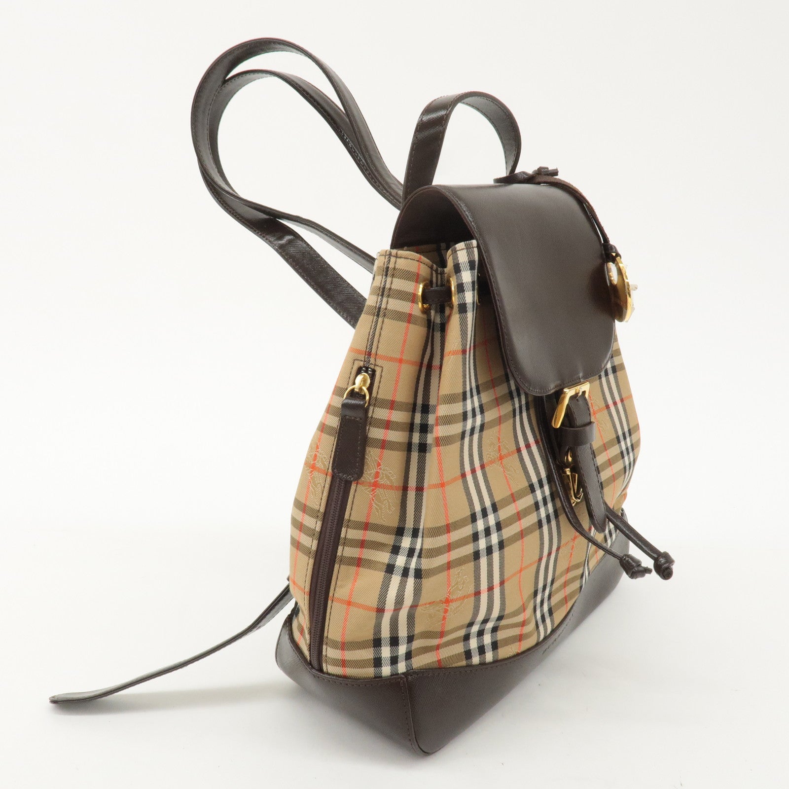 BURBERRY Canvas Leather Nova Plaid Small Back Pack Beige Brown