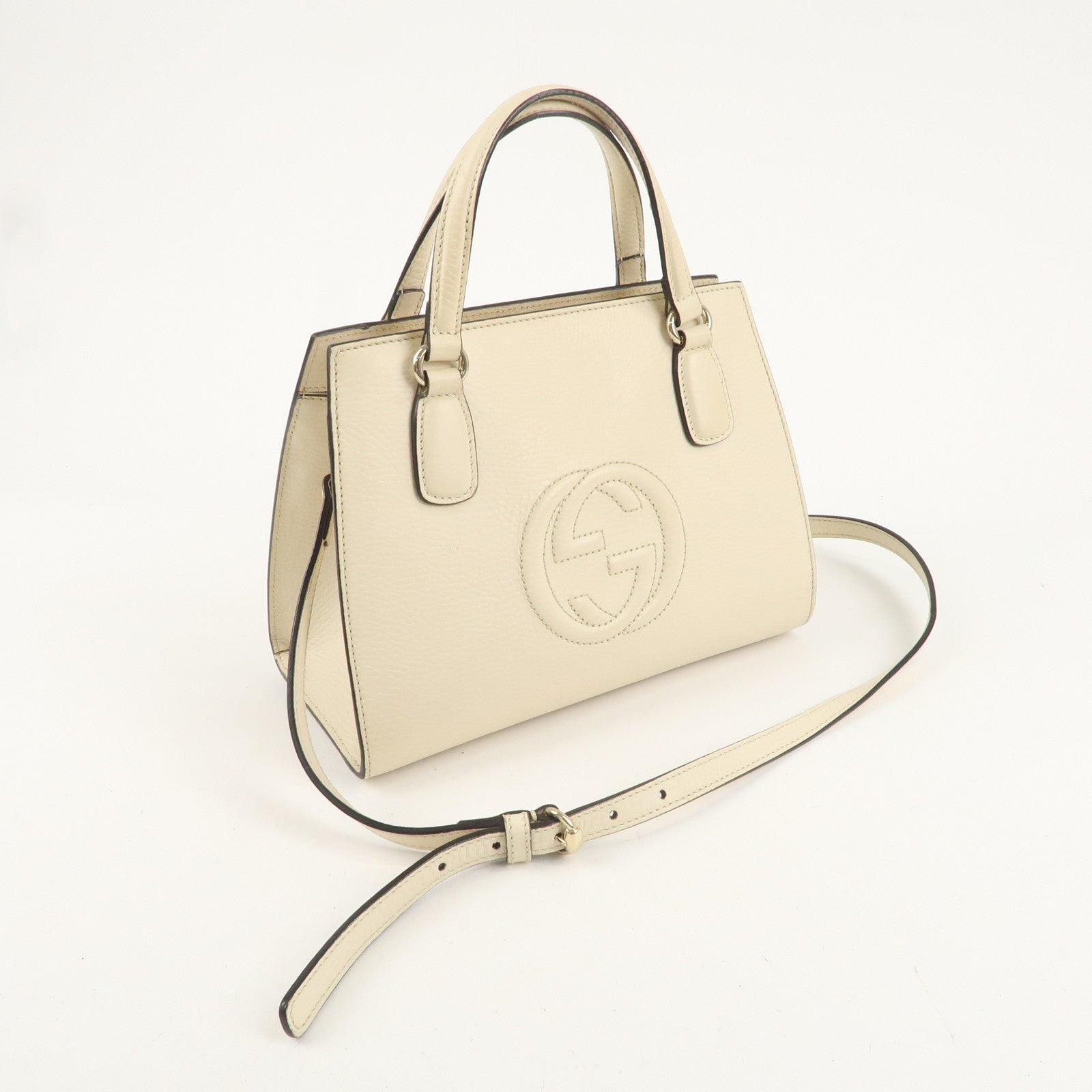 GUCCI Interlocking Leather 2Way Bag Hand Bag Beige 607722