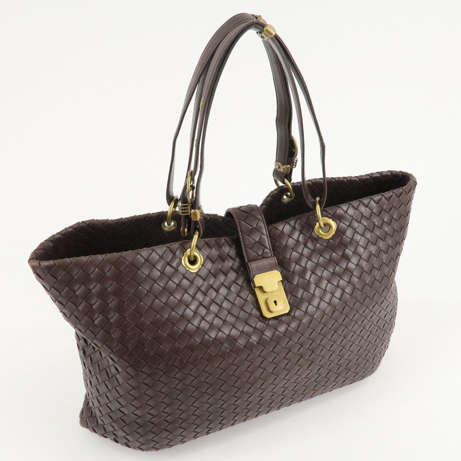 BOTTEGA VENETA Intrecciato Leather Tote Bag Dark Brown 162197