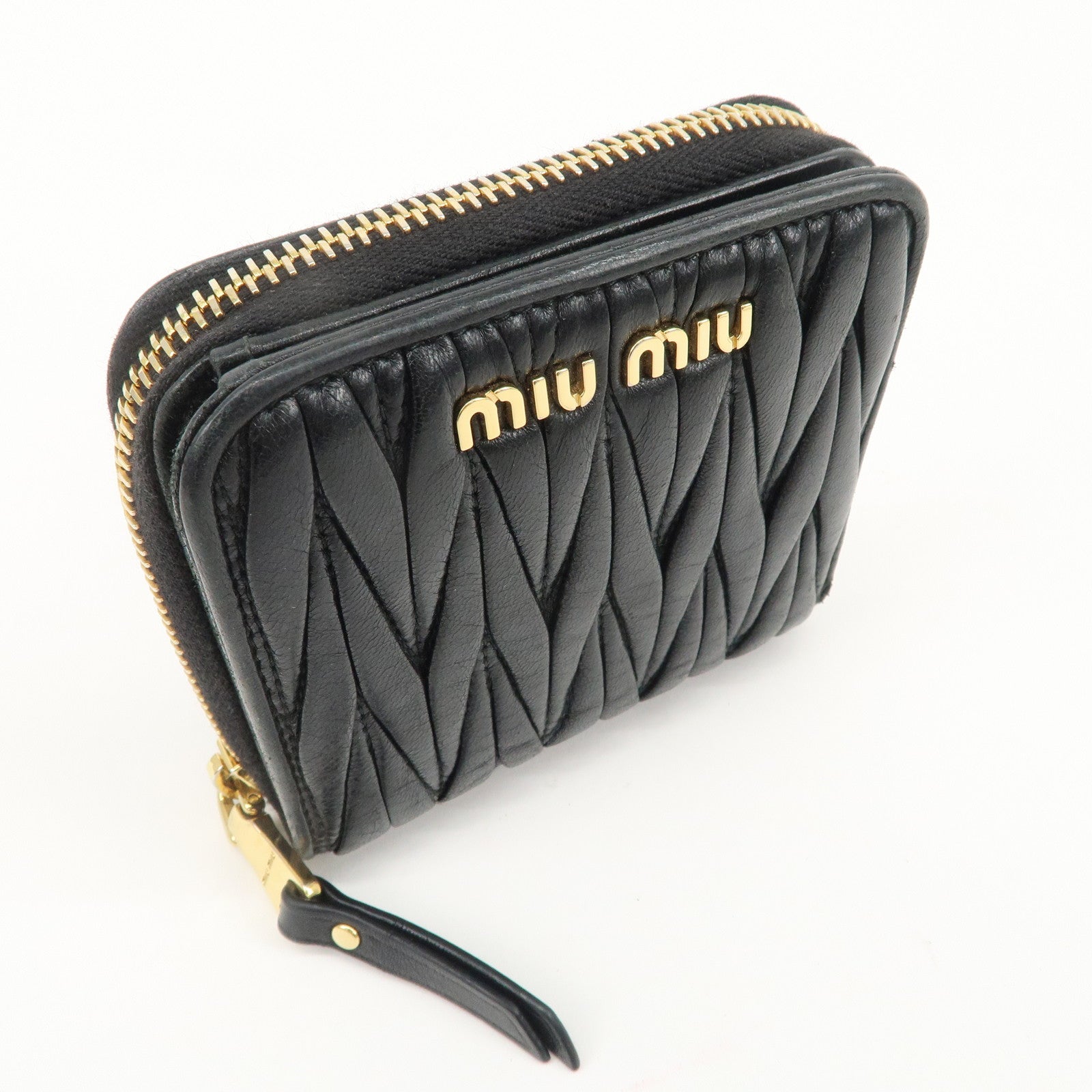 MIU MIU Matelasse Leather Bi-fold Wallet Black 5ML522 Used