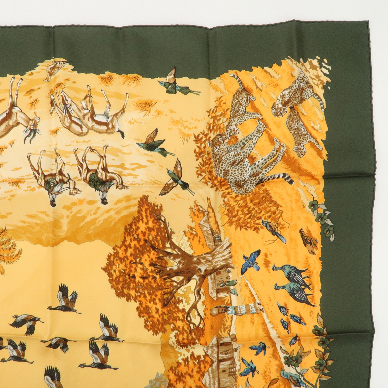 HERMES Carre 90 100% Silk Scarf AFRICA Green Orange Used