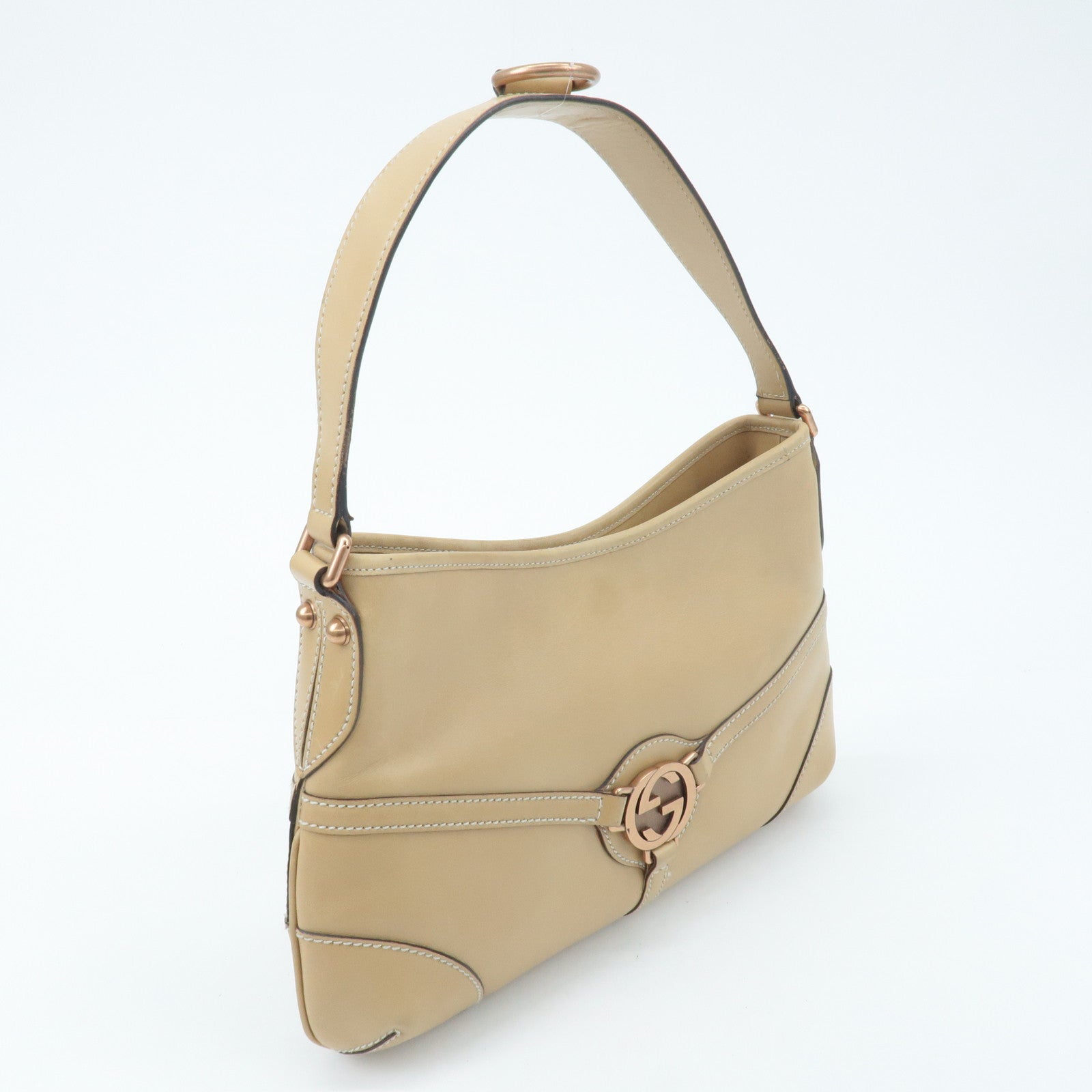 GUCCI Interlocking G Leather Shoulder Bag Beige 114877