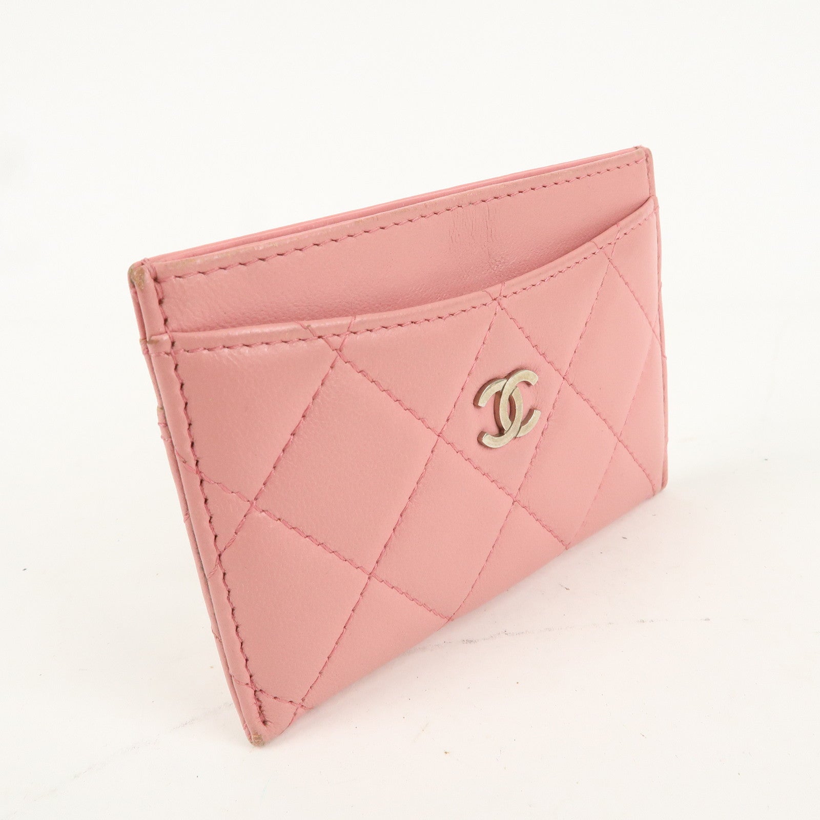 CHANEL Matelasse Leather Card Case Pink Gold A31510