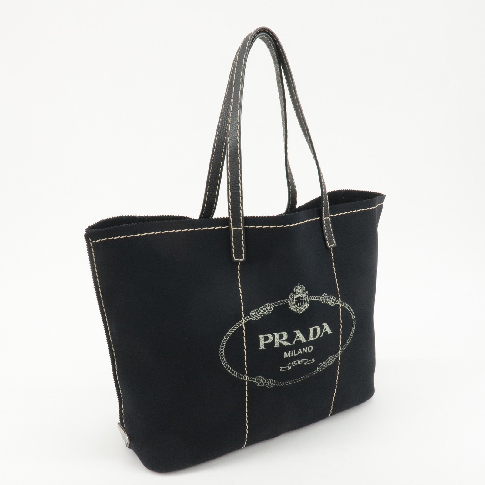 PRADA Logo Urethane Leathr Tote Bag Shoulder Bag Black