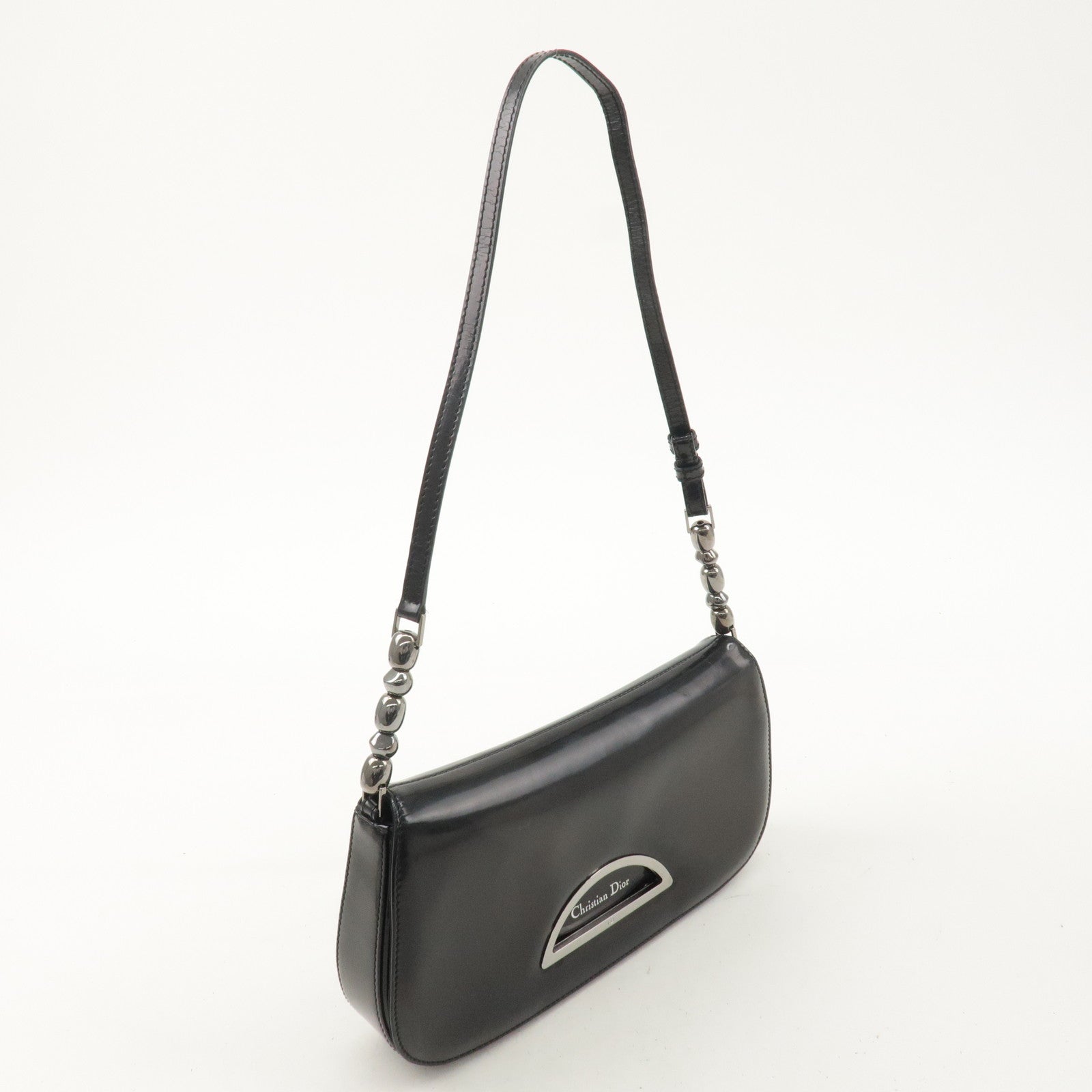 Christian Dior Enamel Leather Maris Pearl Shoulder Bag Black