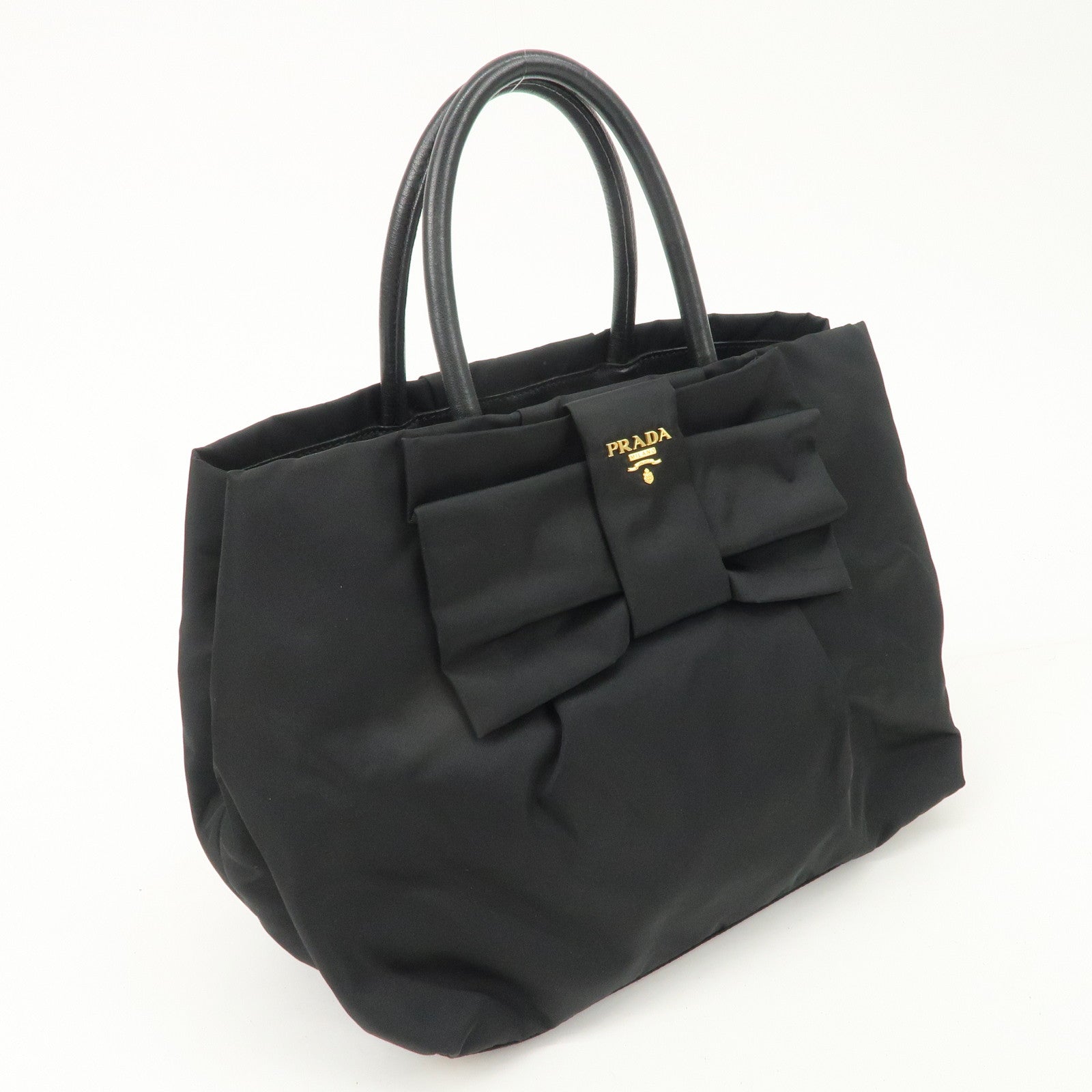 PRADA Nylon Leather Ribbon Hand Bag Tote Bag NERO Black BN1601 Used