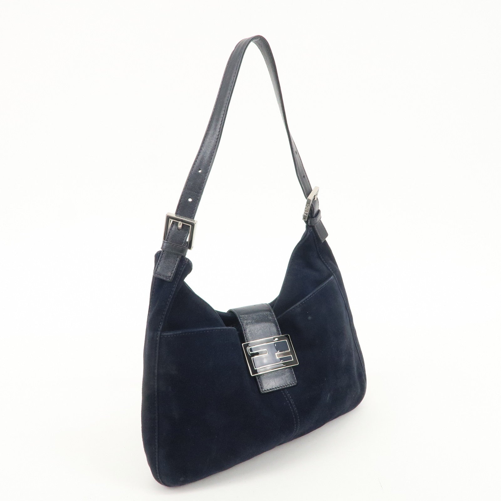 FENDI Suede Leather Shoulder Bag Hand Bag Navy 26569 Used