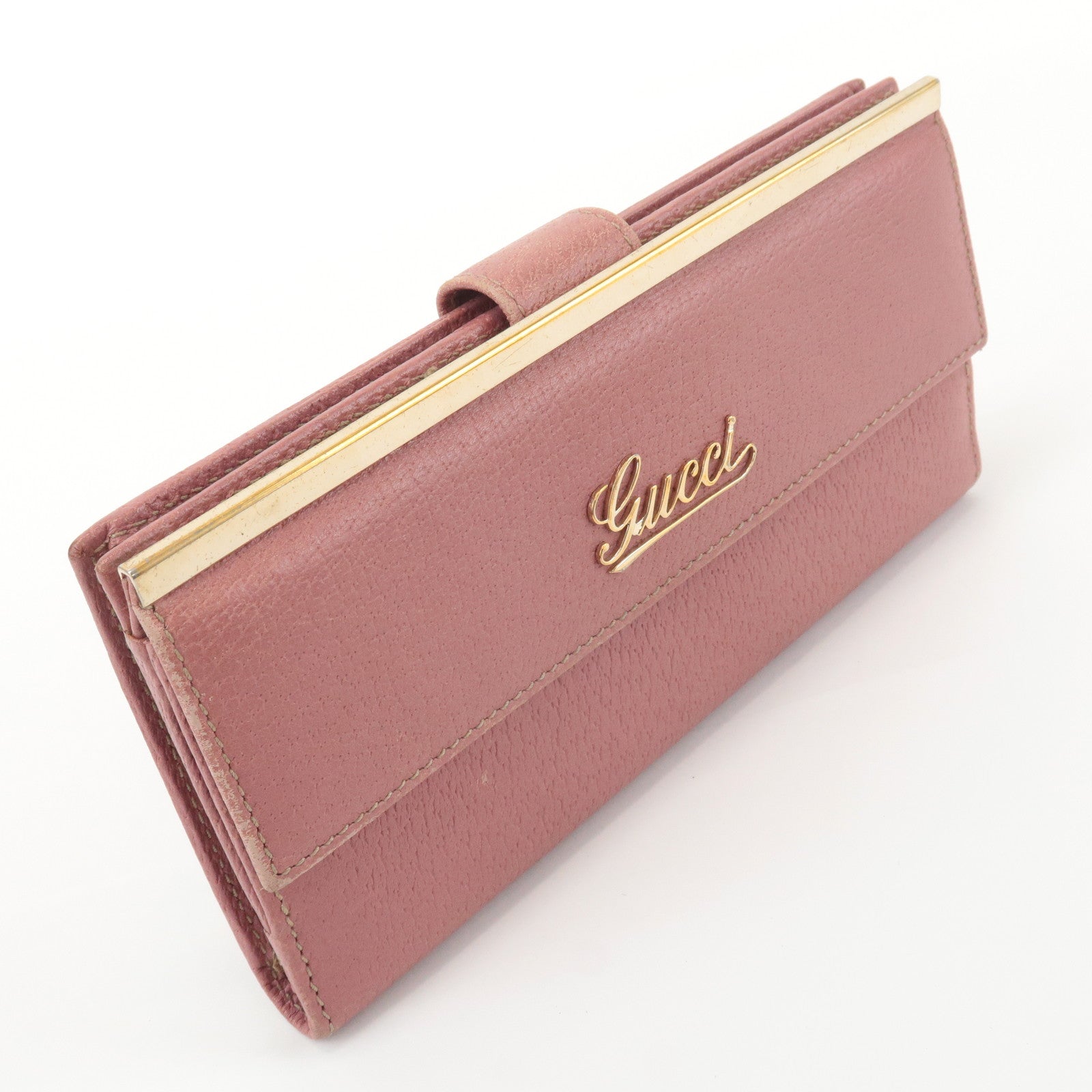 GUCCI Leather Bi-fold Long Wallet Pink 170370 Used