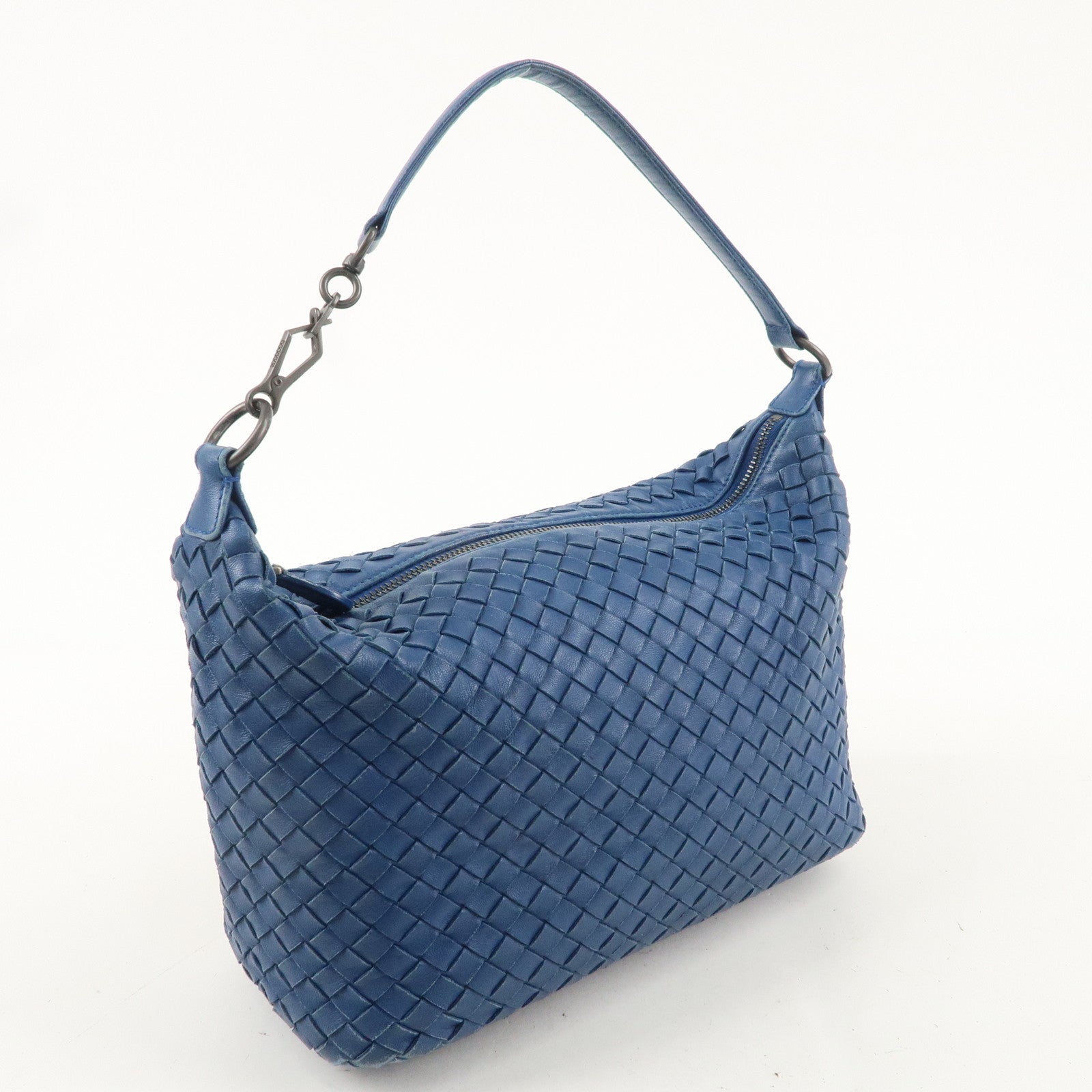 BOTTEGA VENETA Intrecciato Leather Shoulder Bag Blue 239988