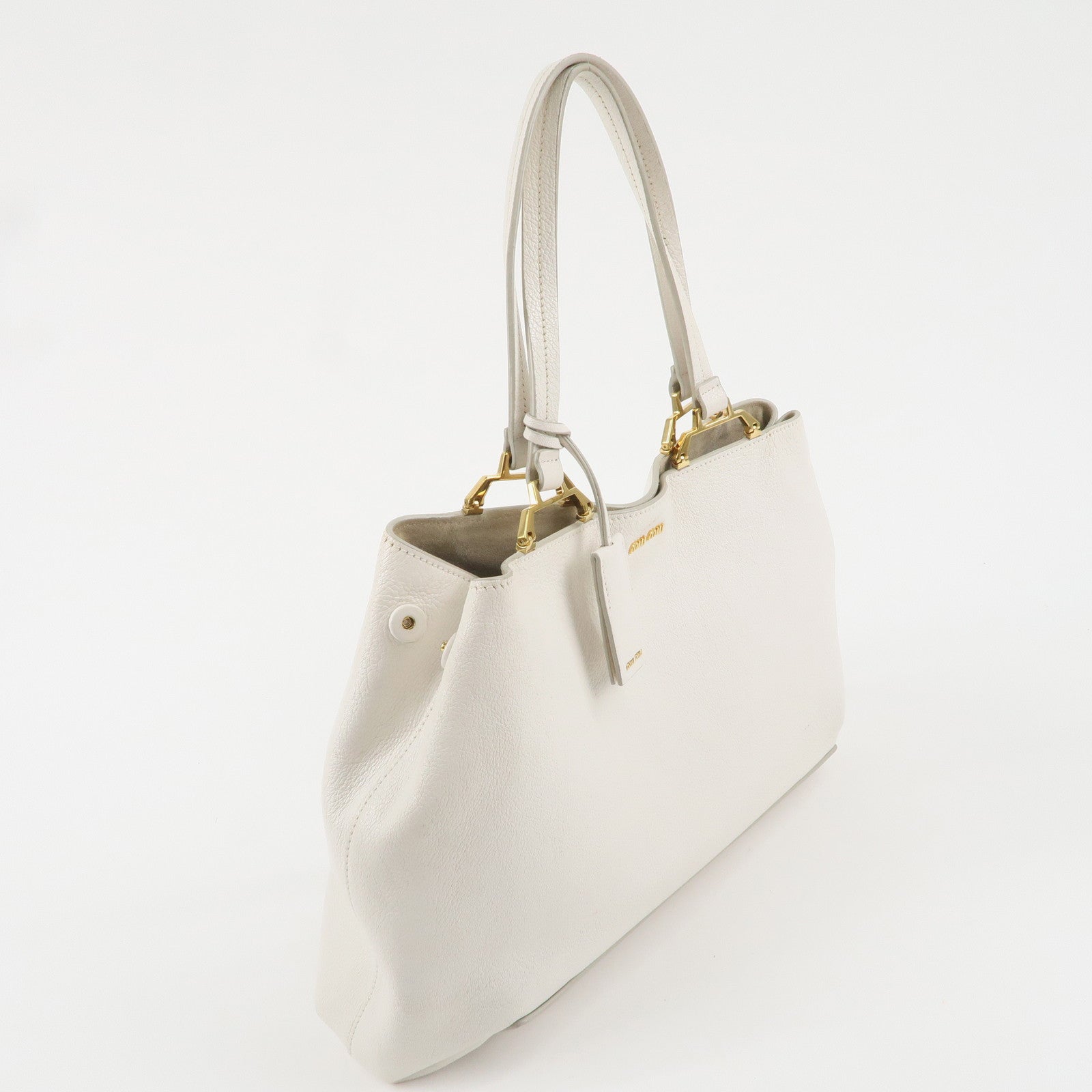 MIU MIU Logo Leather Tote Bag Shoulder Bag White 5BG002