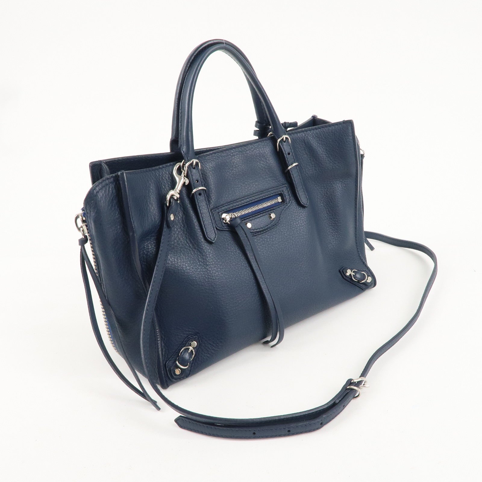 BALENCIAGA Paper Mini Leather 2Way Bag Navy 370926