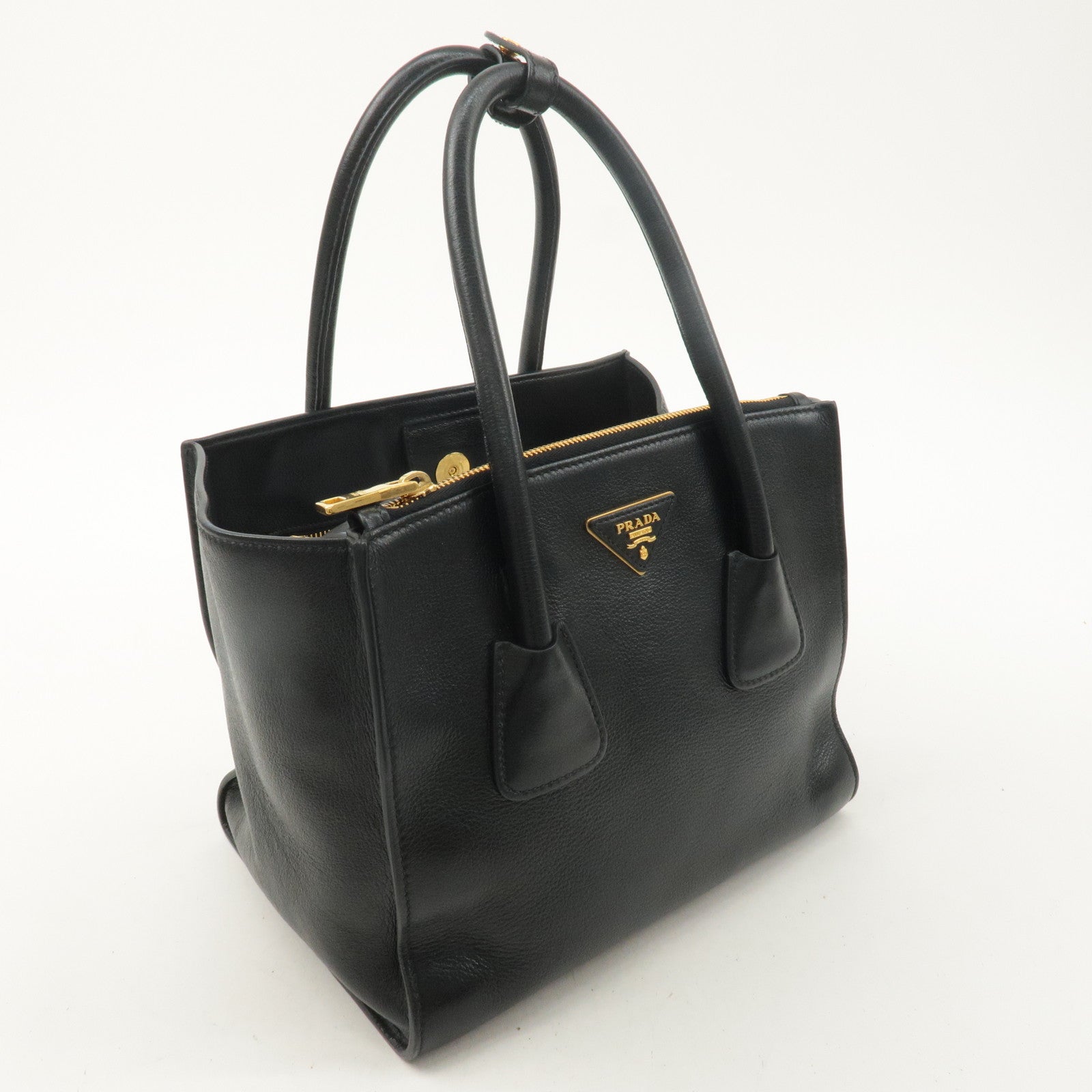 PRADA Logo Leather 2way Bag Hand Bag Shoulder Bag Black