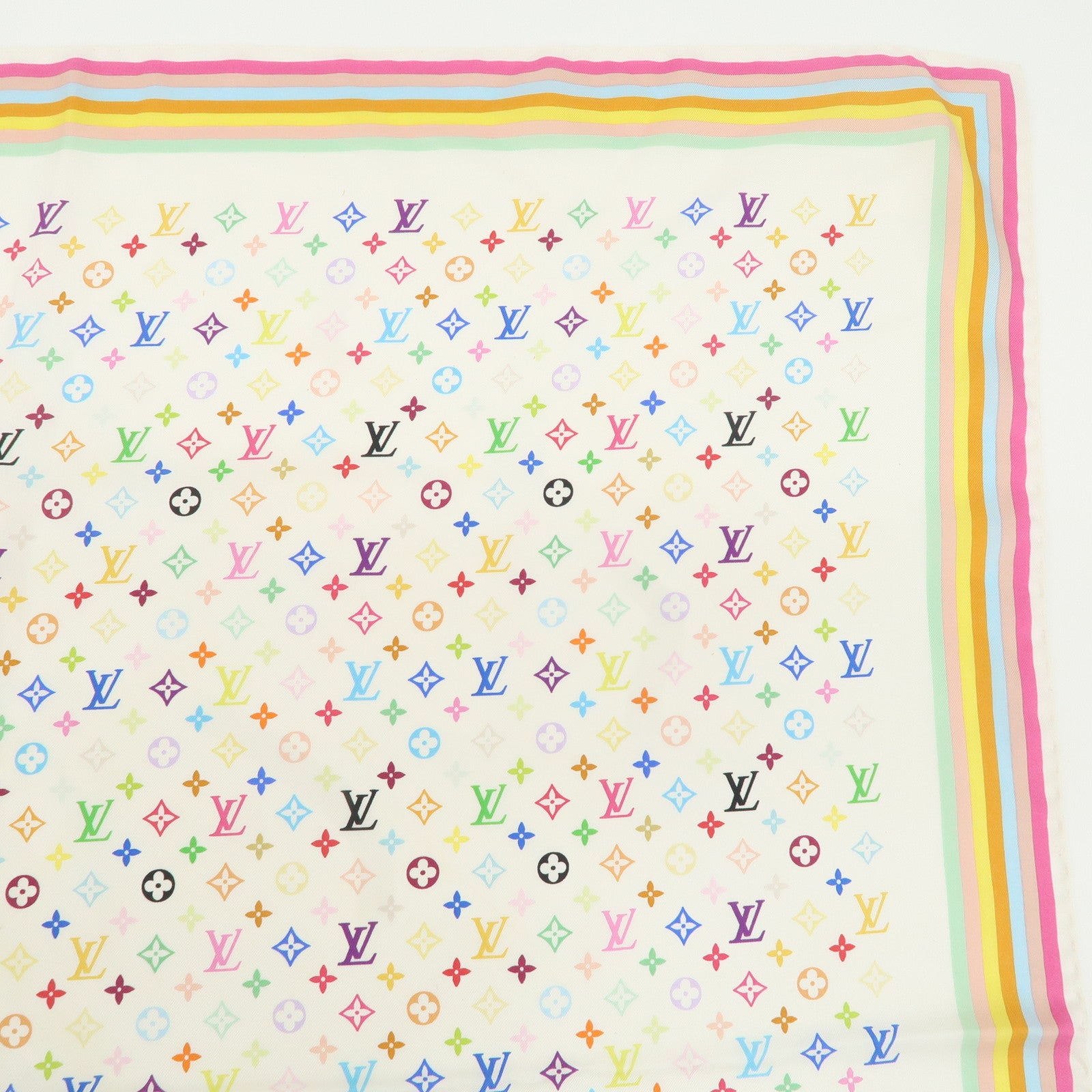 Louis Vuitton Monogram Multicolor Silk Scarf Blanc M71915 Used