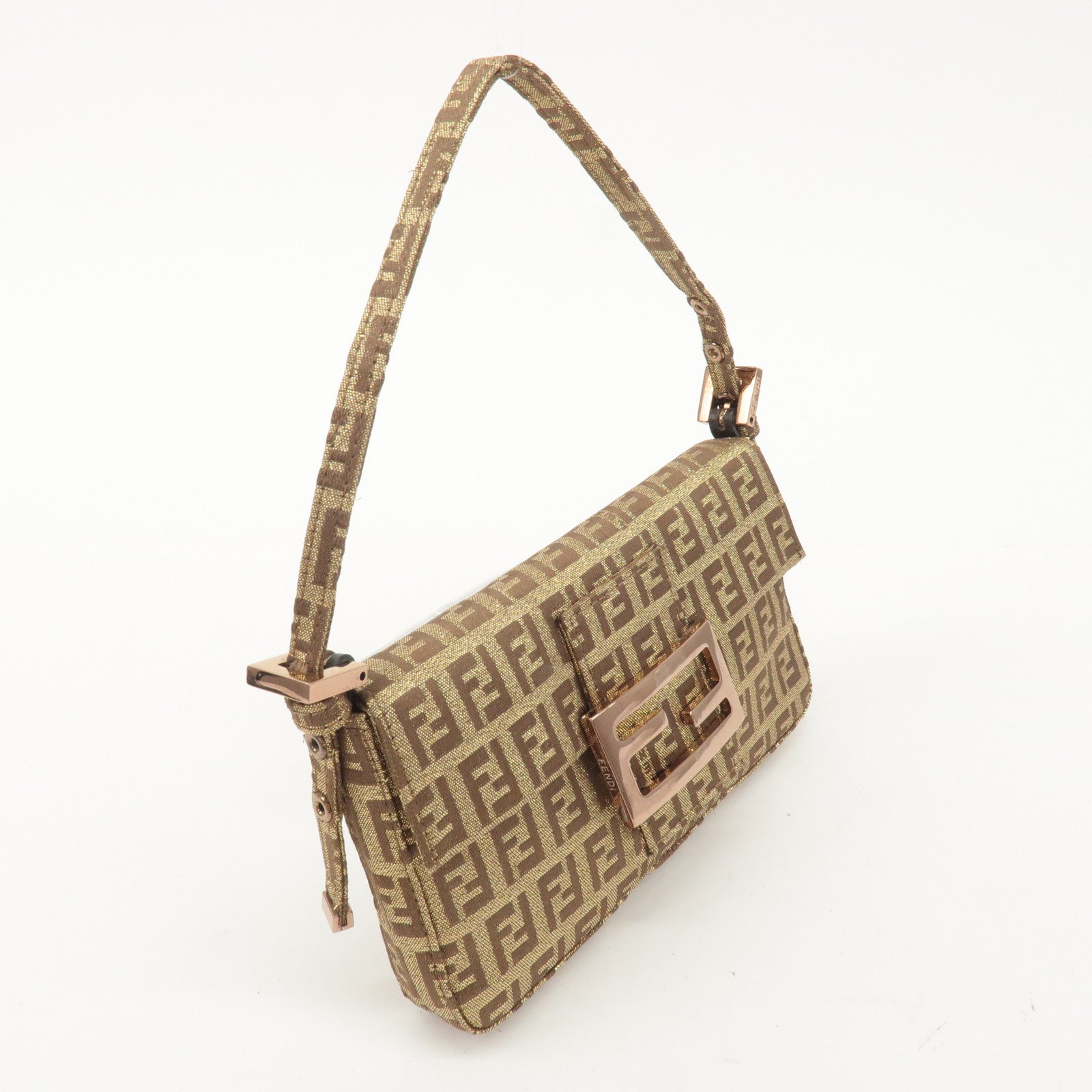 FENDI Mini Mamma Baguette Zucchino Canvas Hand Bag Gold 8BK005