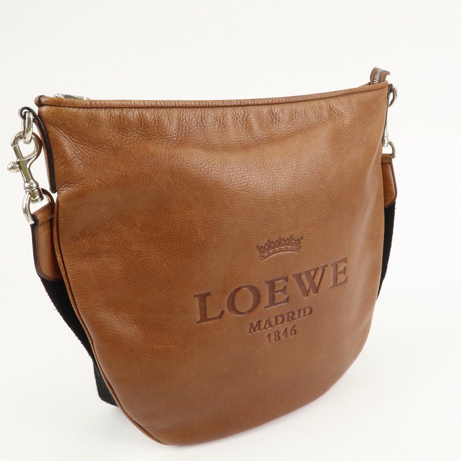 LOEWE Leather Shoulder Bag Cross Body Bag Brown Black Silver HDW