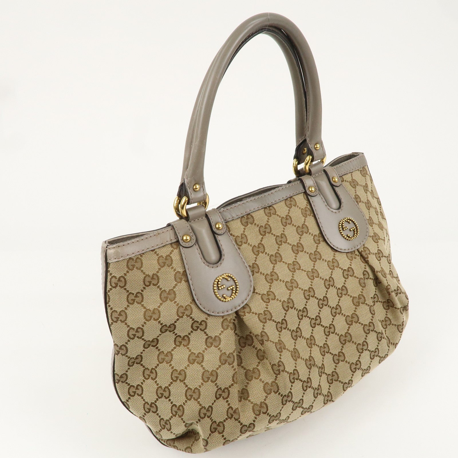 GUCCI Scarlett GG Canvas Leather Tote Bag Beige Grey 269953