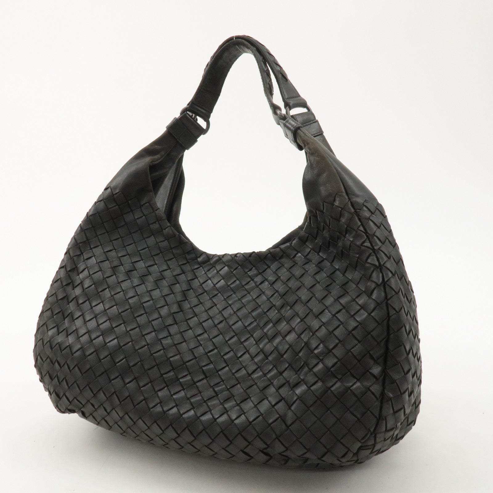 BOTTEGA VENETA Intrecciato Leather Shoulder Bag Dark Gray 125787