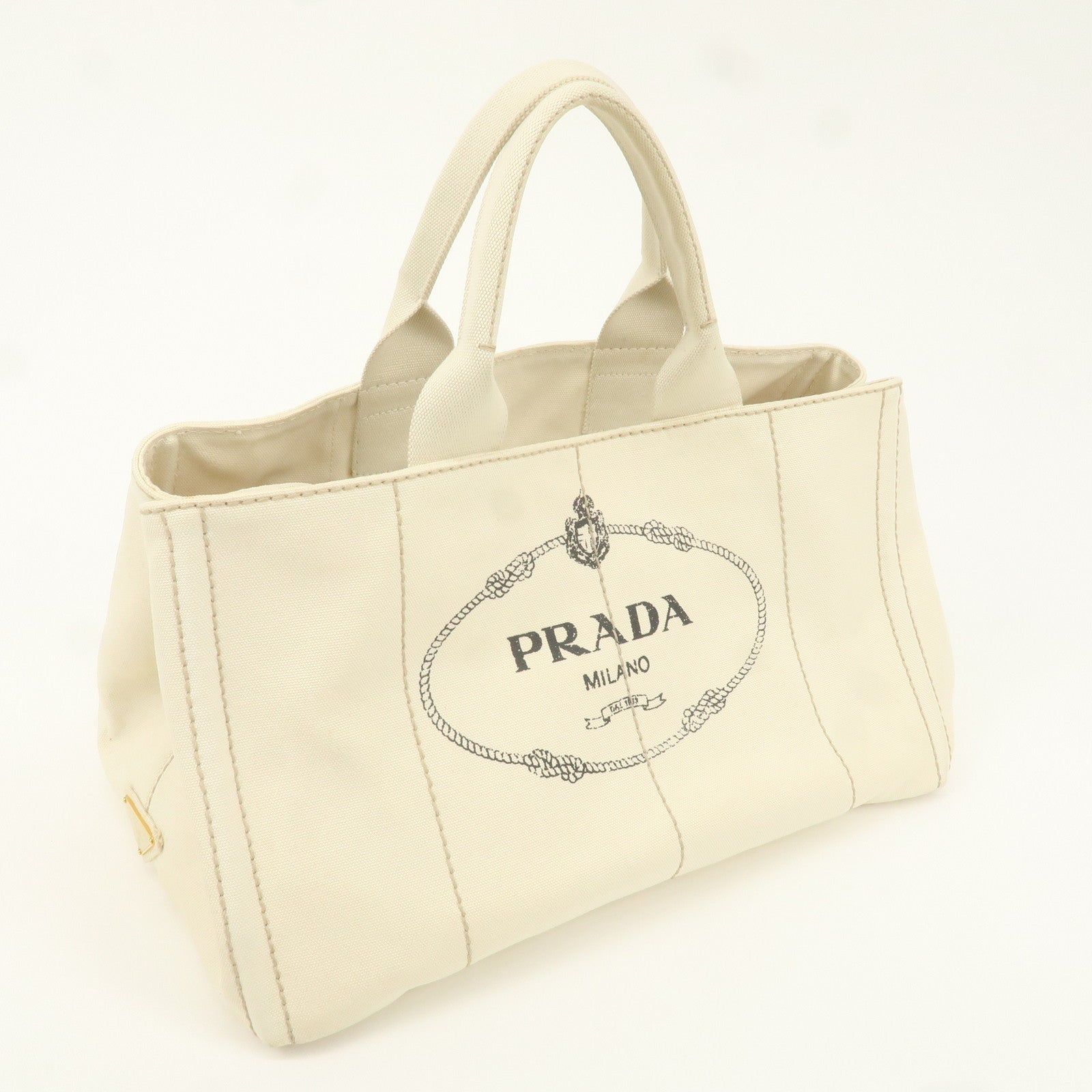 PRADA Logo Canapa Large Canvas Tote Hand Bag Ivory BN1872