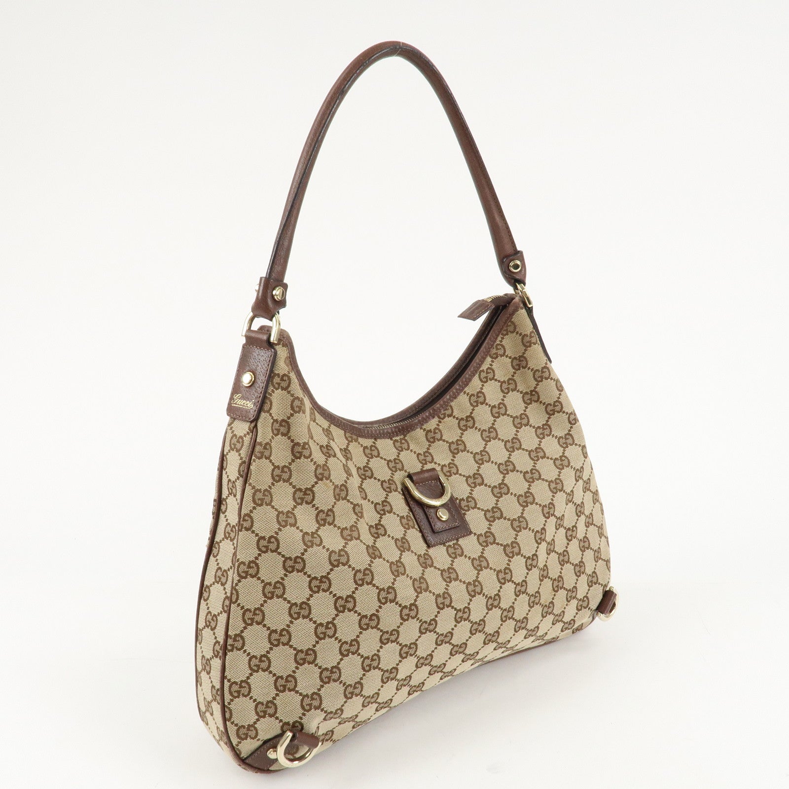 GUCCI Abbey GG Canvas Leather Shoulder Bag Beige Brown 130737 Used