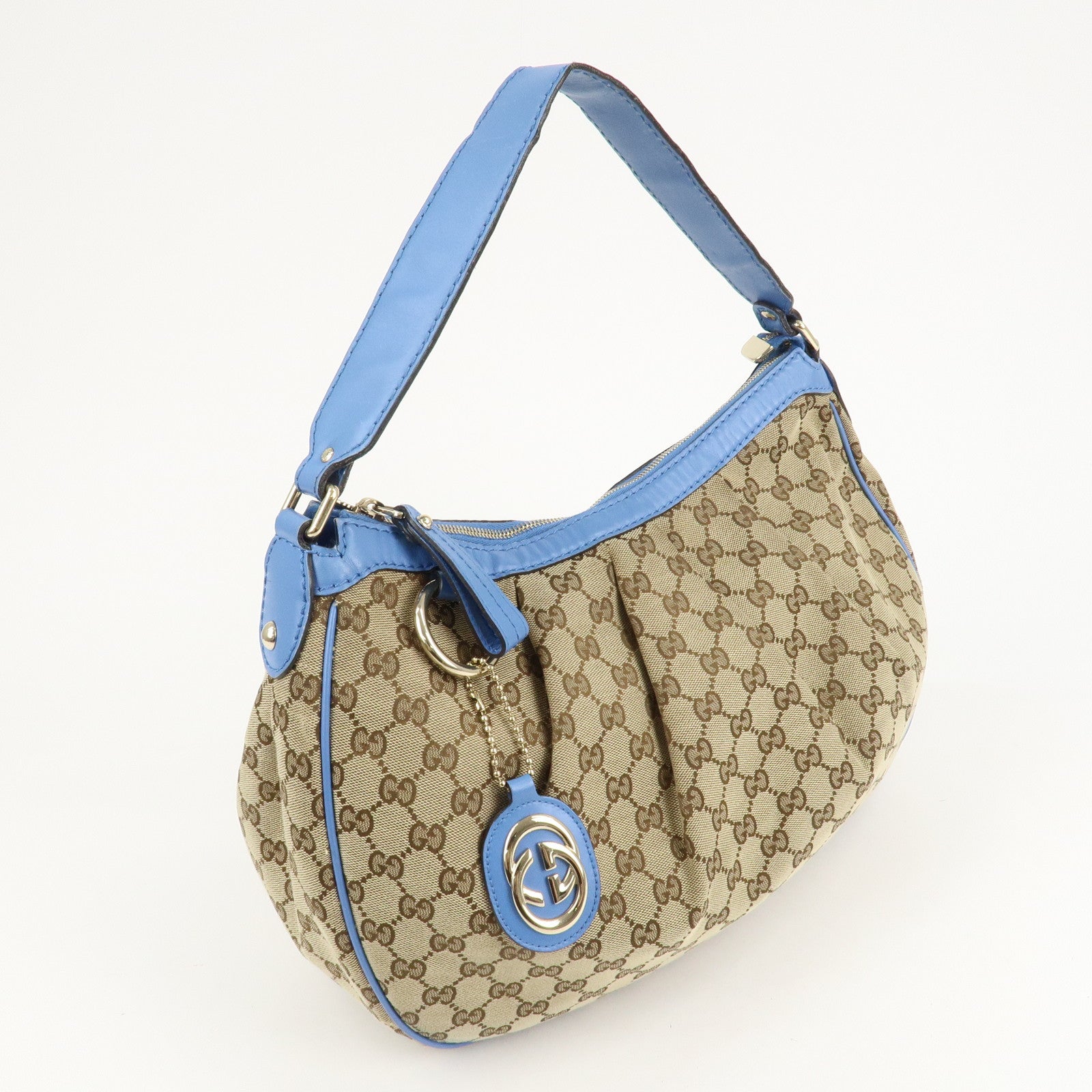 Gucci Sukey GG Canvas Leather Shoulder Bag Beige Light Blue 232955 Used