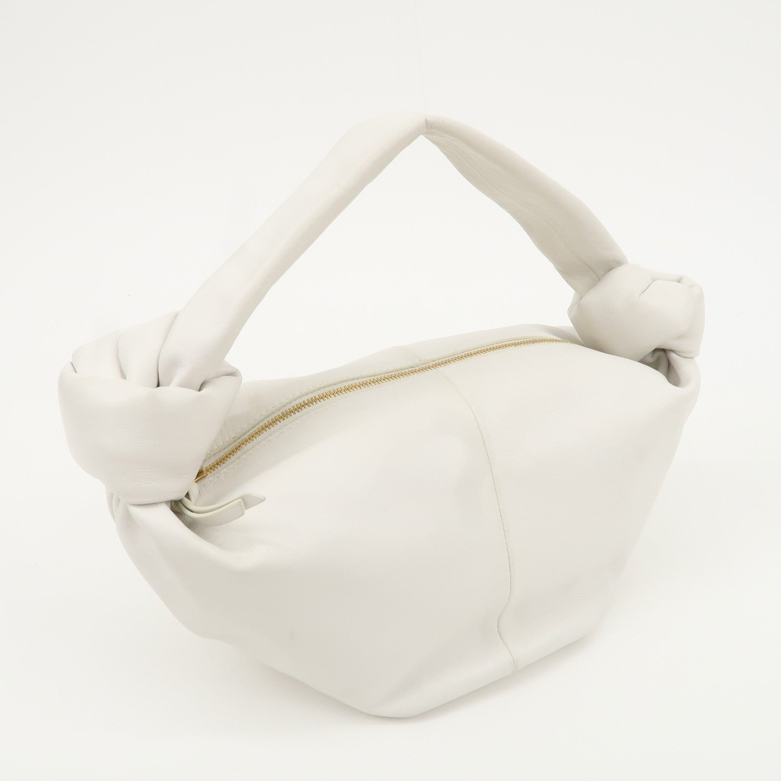 BOTTEGA VENETA Leather Double Knots Hand Bag White 629635