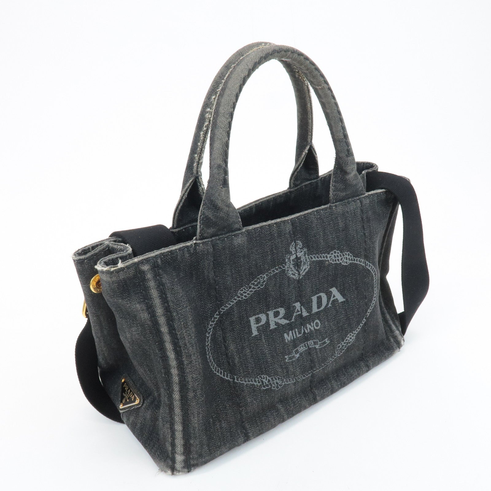 PRADA Canapa Mini Canvas 2Way Bag Tote Bag Black 1BG439