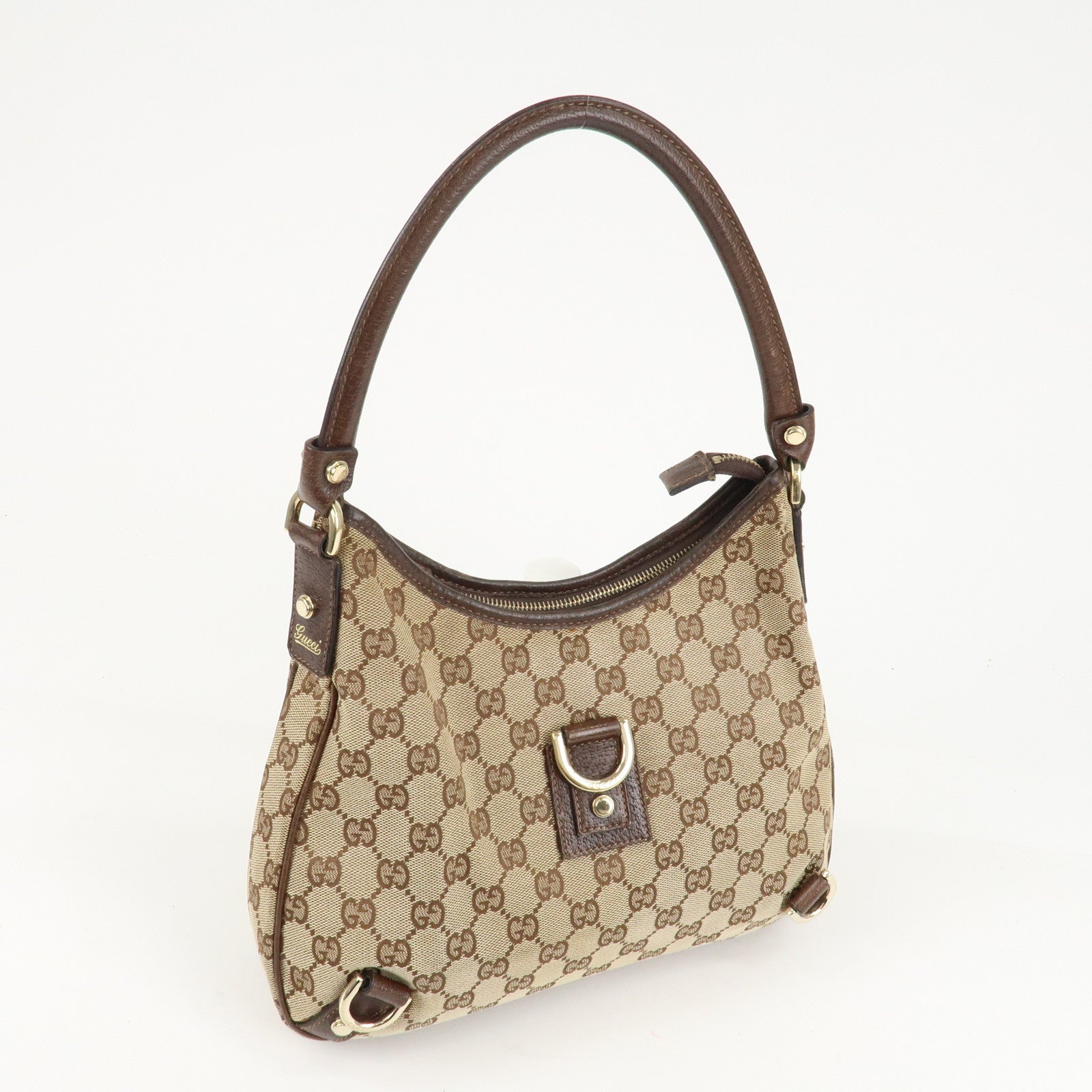 GUCCI Abbey GG Canvas Leather Shoulder Bag Beige Brown 130738 Used