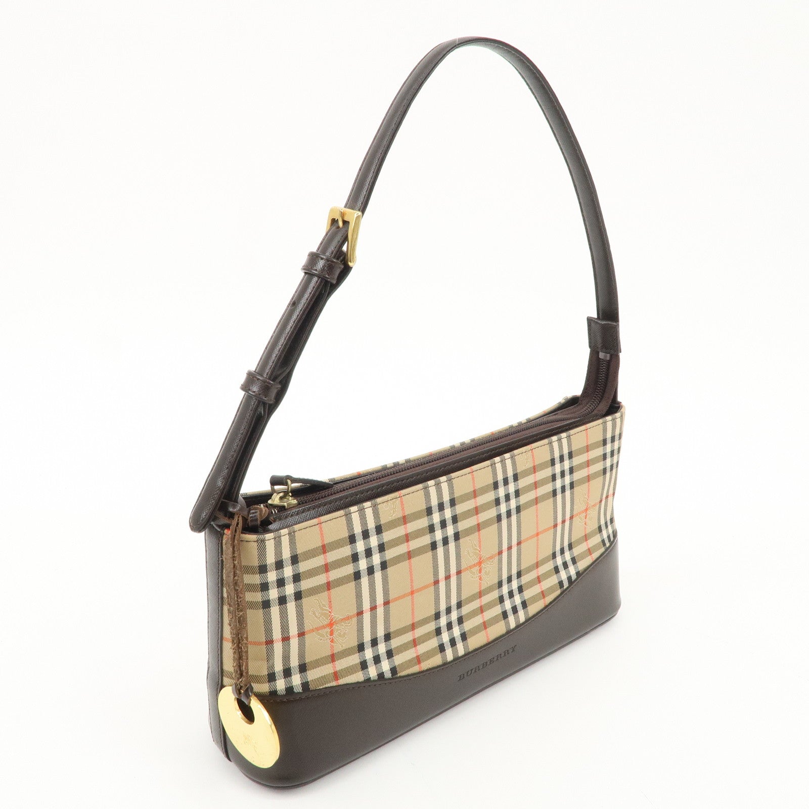 BURBERRY Canvas Leather Nova Plaid Shoulder Bag Hand Bag Used