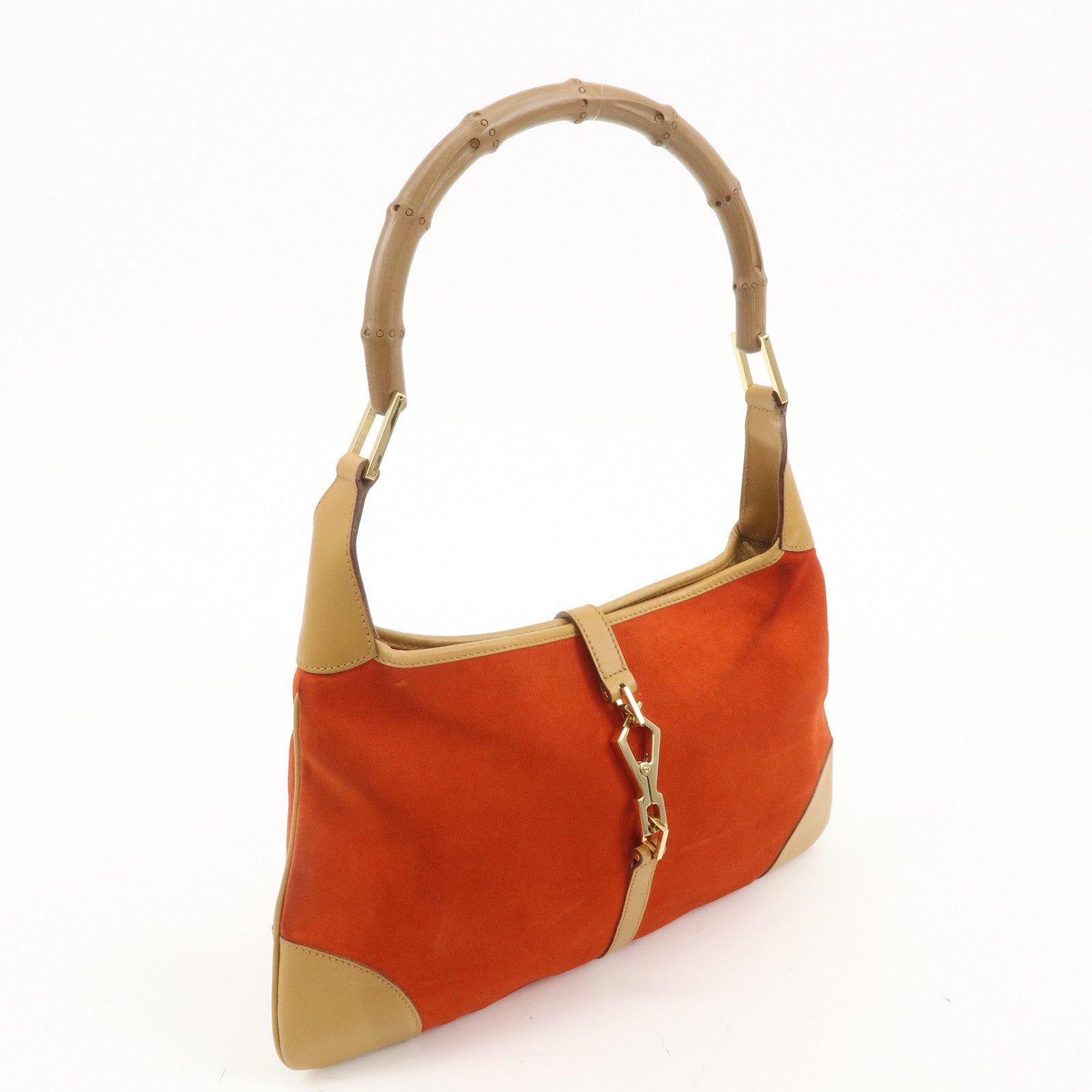 GUCCI Bamboo Suede Leather Shoulder Bag Orange 001.4060 Used