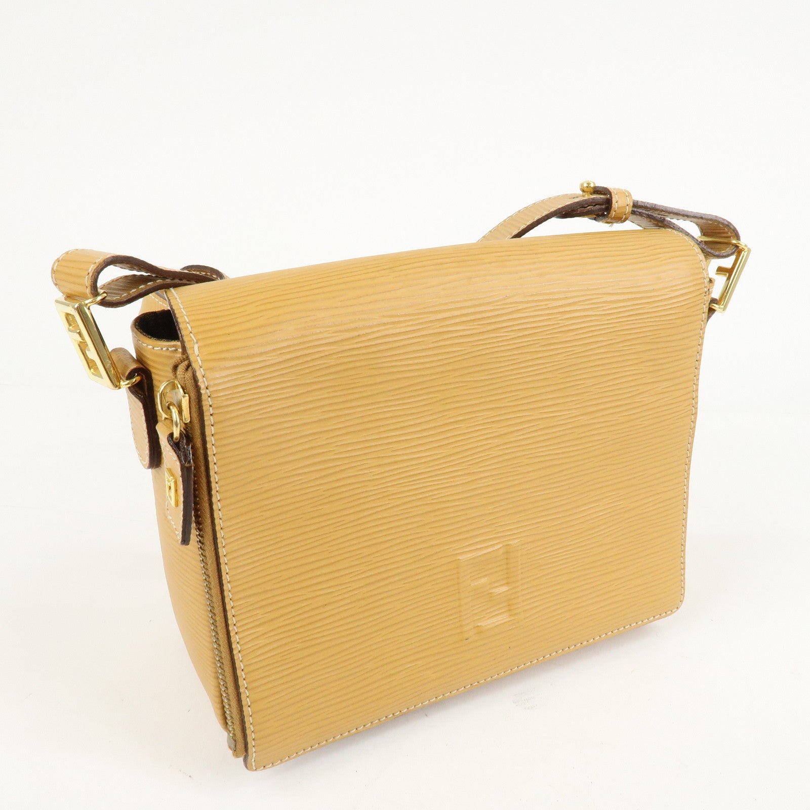 FENDI Leather Shoulder Bag Hand Bag Mustard Gold Hardware 260090