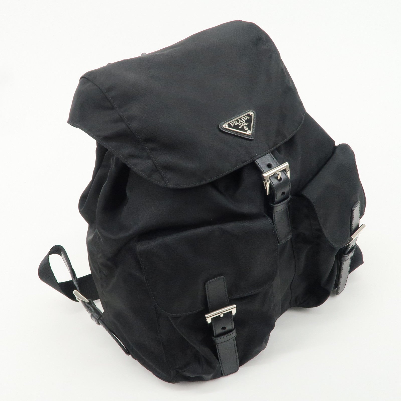 PRADA Logo Nylon Leather Backpack Ruck Sack NERO Black BZ2811