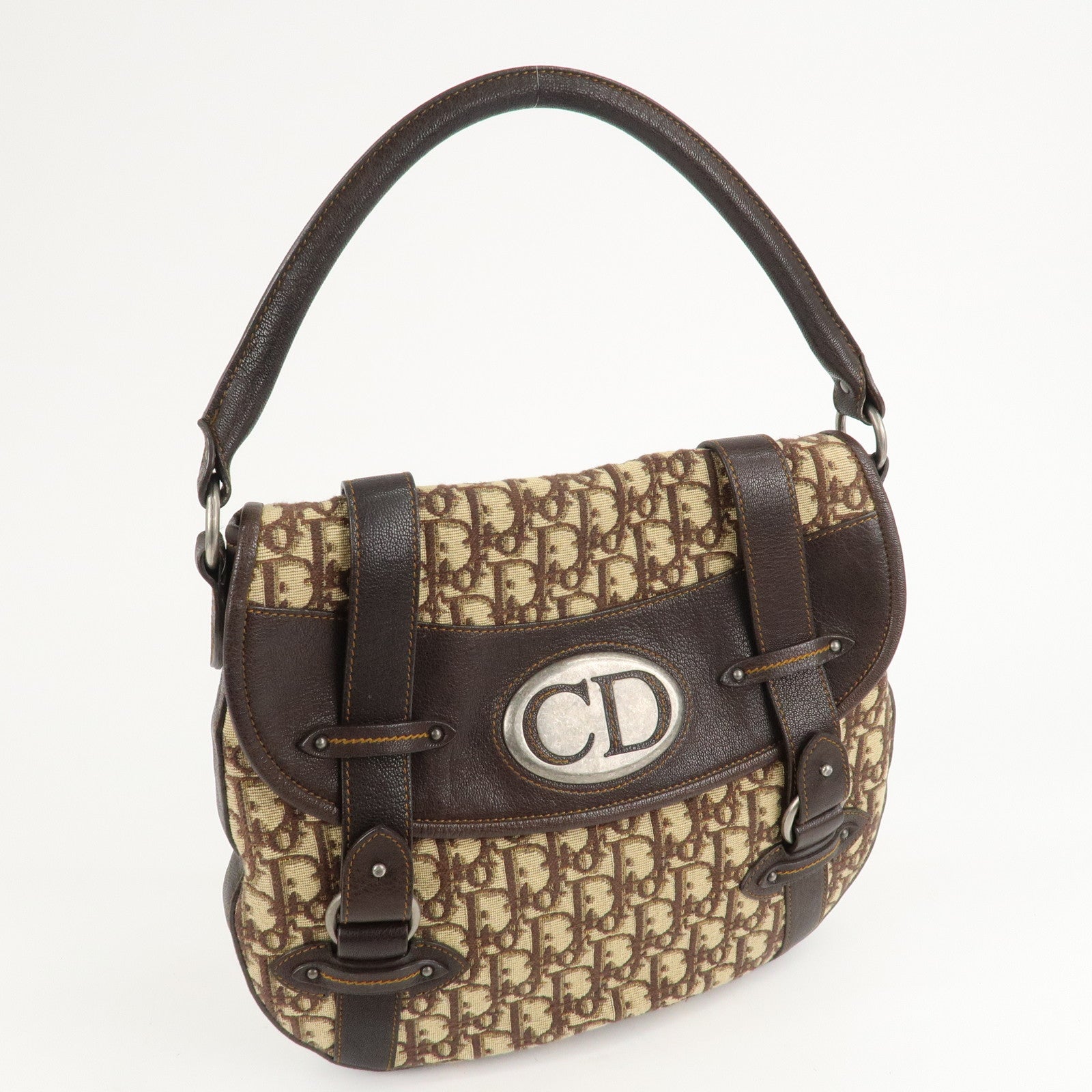 Christian Dior Trotter Canvas Leather Shoulder Bag Brown