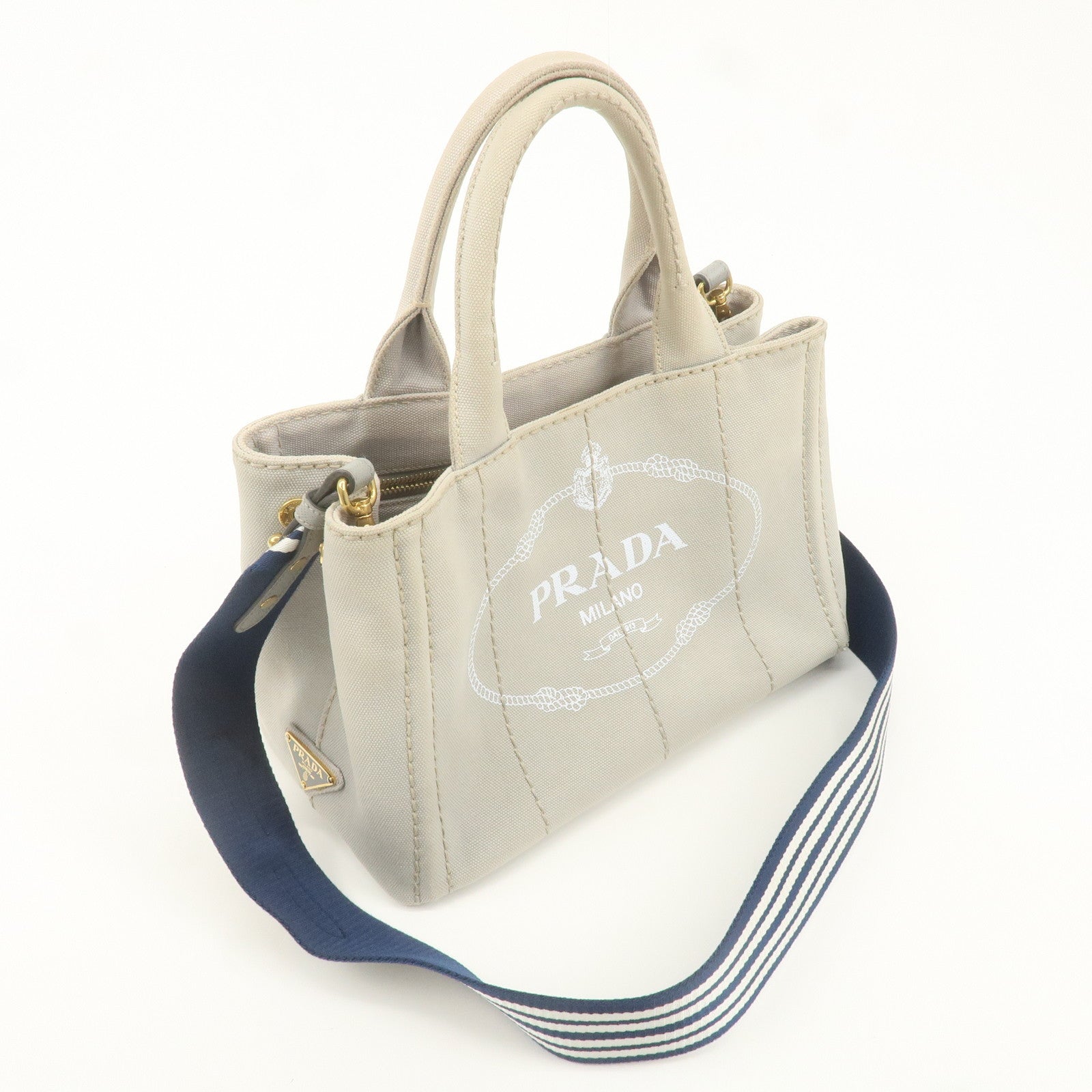 PRADA Canapa Mini Canvas 2Way Shoulder Hand Bag Gray 1BG439