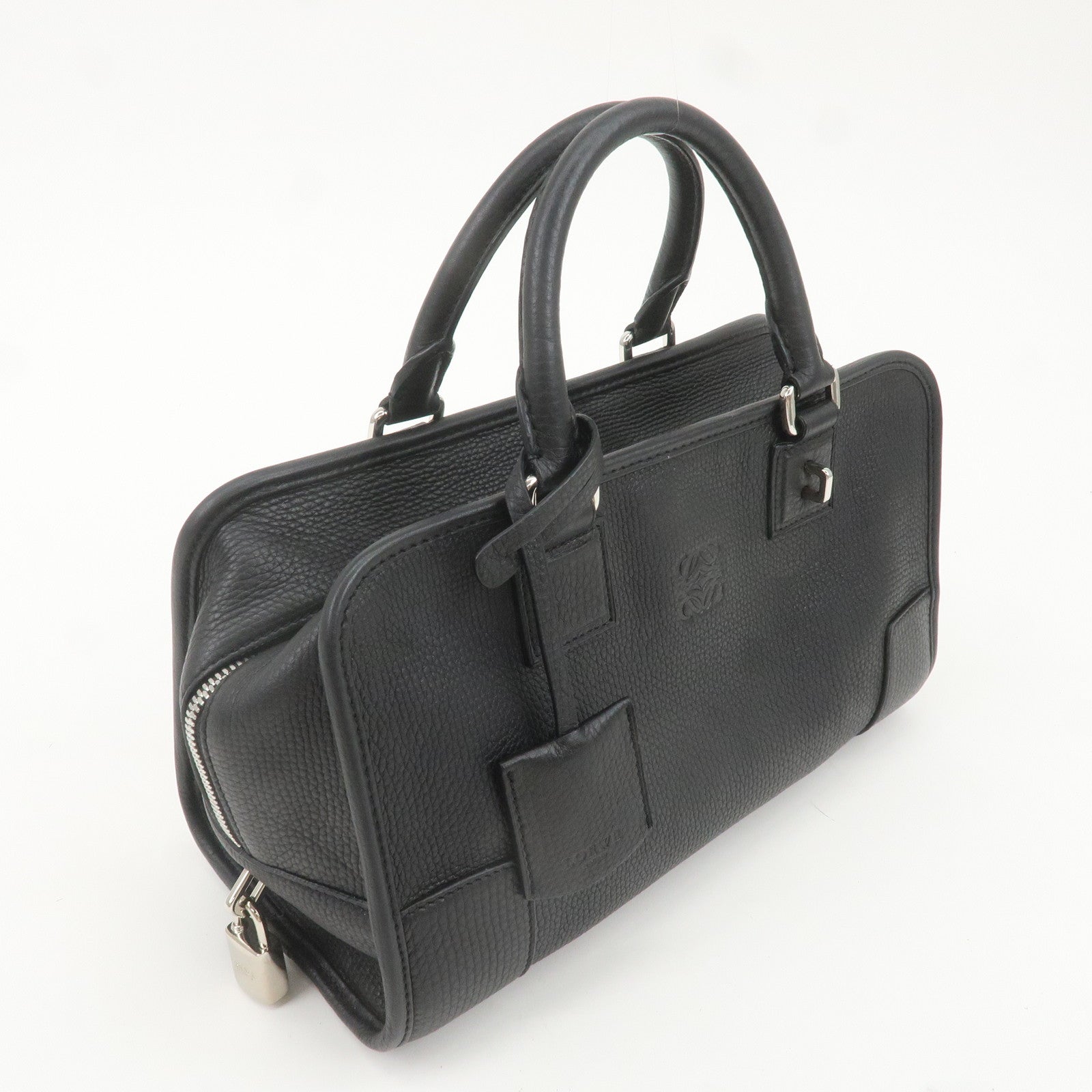 LOEWE Anagram Leather Amazona 28 Hand Bag Black