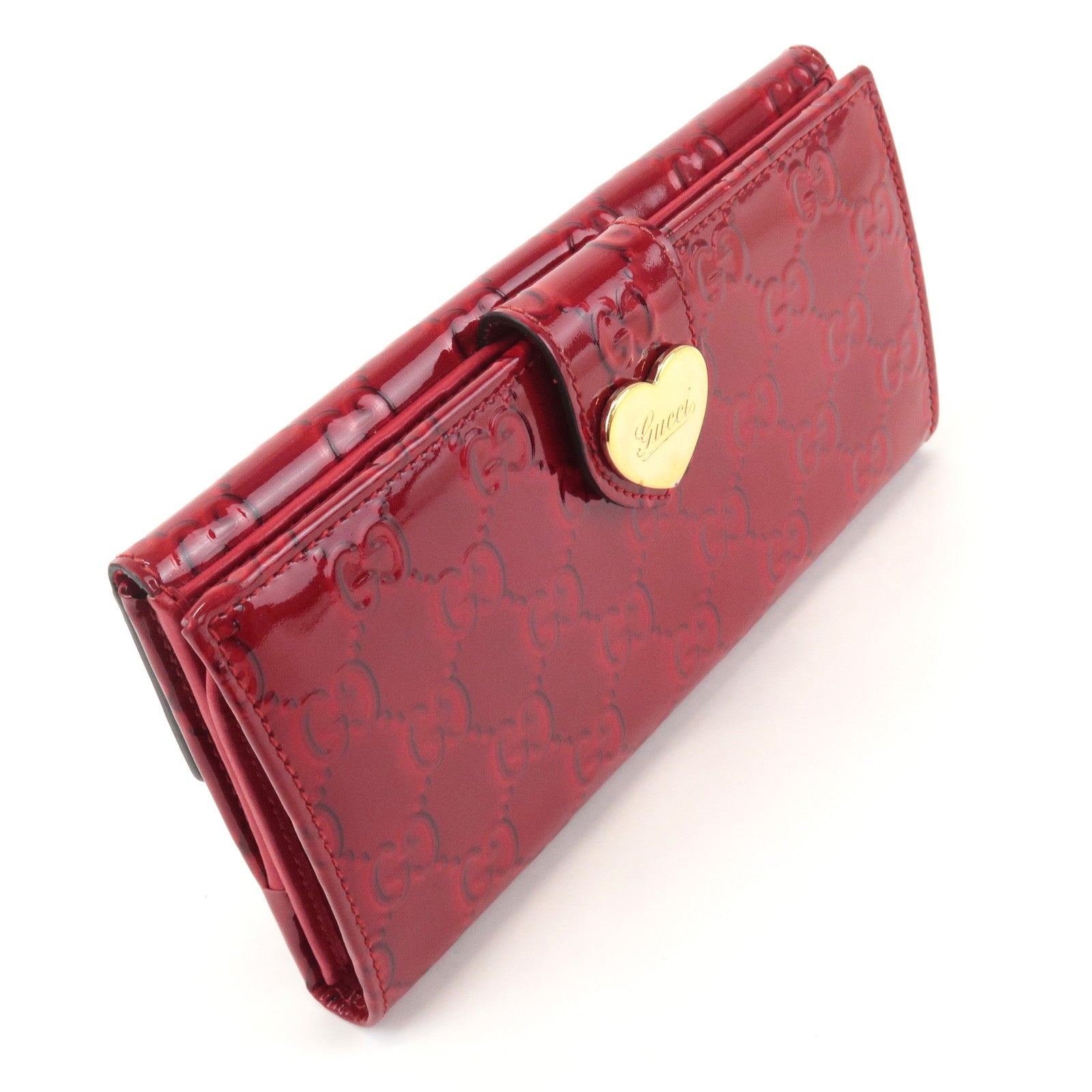 GUCCI Lovely Heart PVC Bi-fold Long Wallet Red 203550 Used