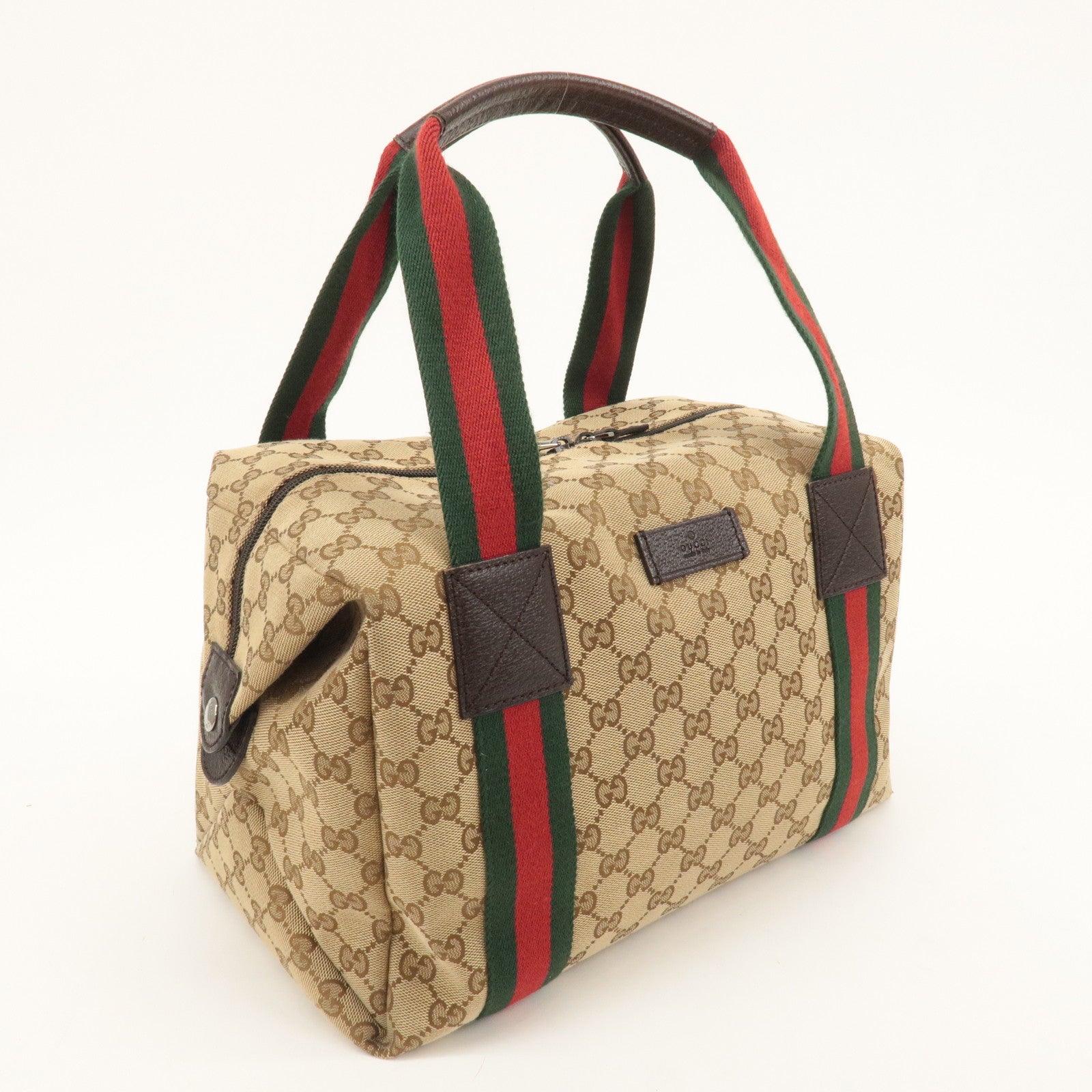 GUCCI Sherry GG Canvas Leather Boston Bag Beige Brown 235135 Used