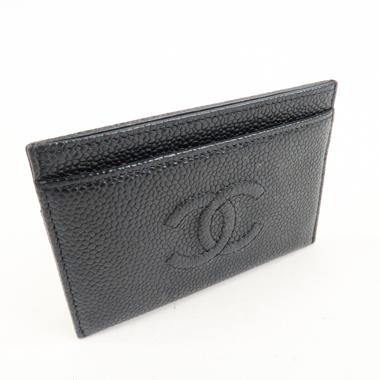 CHANEL COCO Mark Caviar Skin Card Case Black A48655 Used