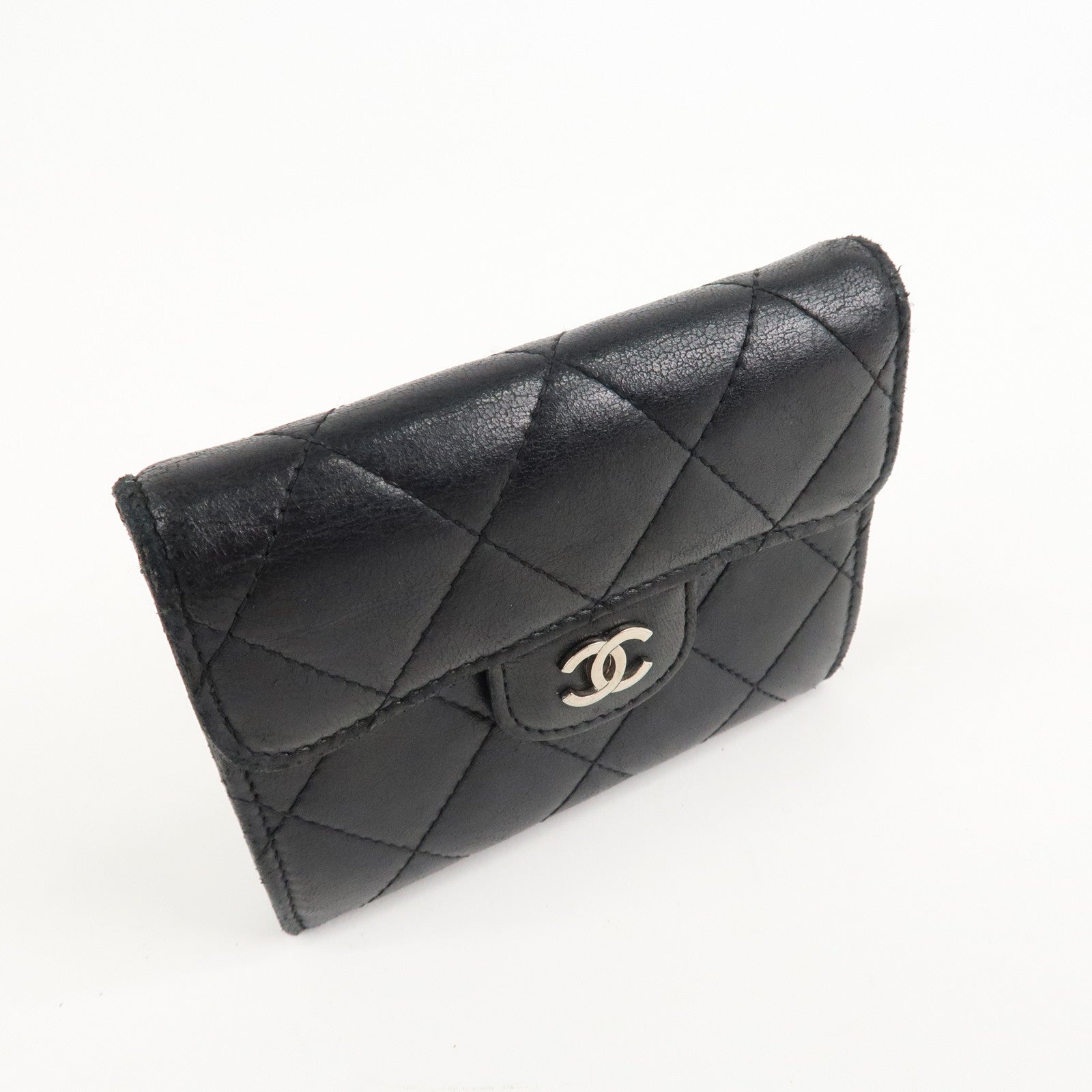 CHANEL Matelasse Lamb Skin Card Case Black AP0214 Used