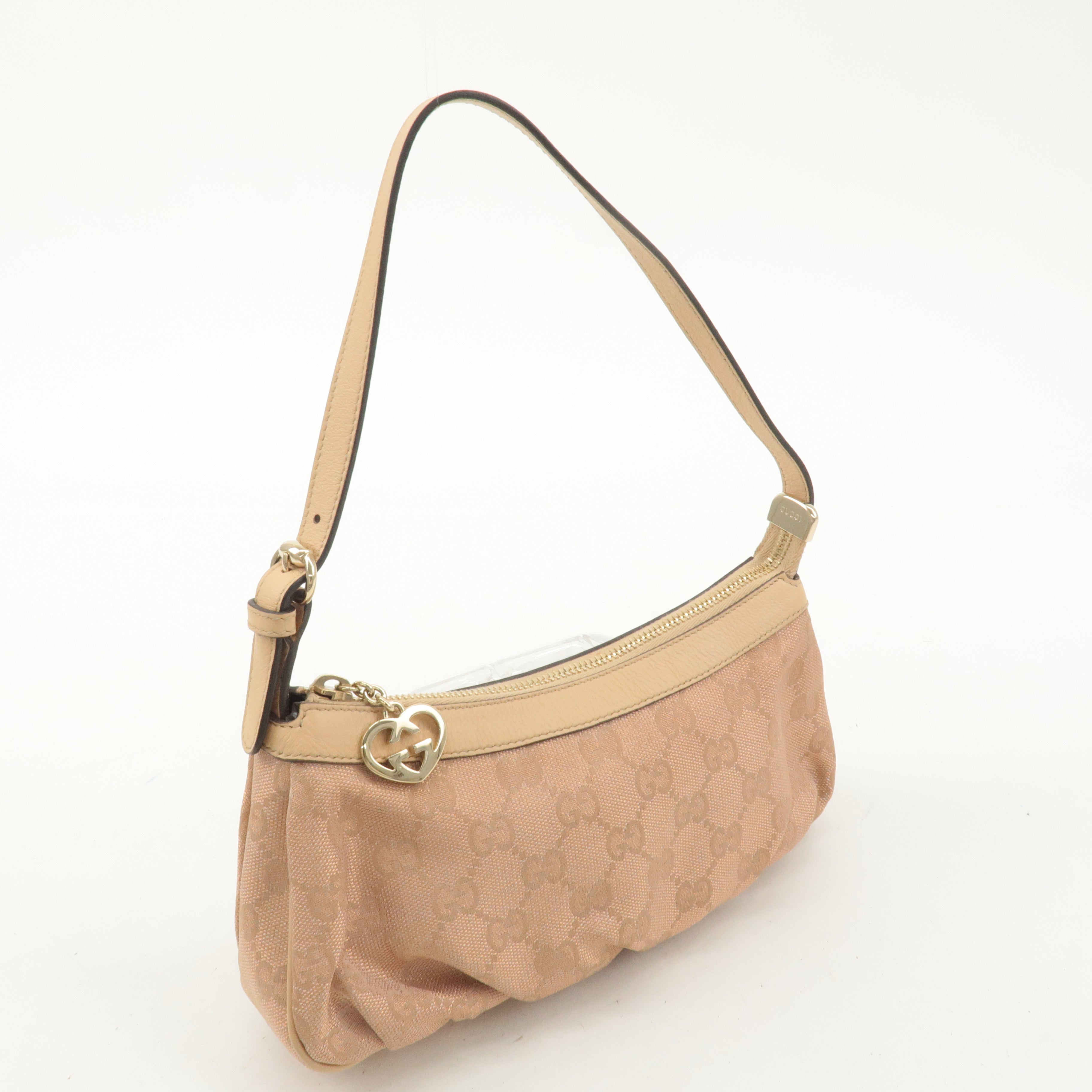 GUCCI Lovely GG Canvas Leather Accessory Hand Bag Pink 245938