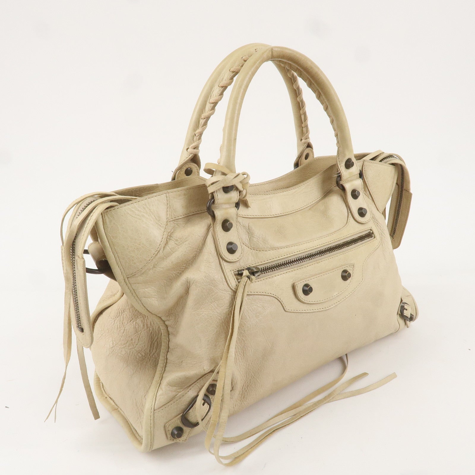 BALENCIAGA The City Leather 2Way Bag Hand Bag Beige 115748