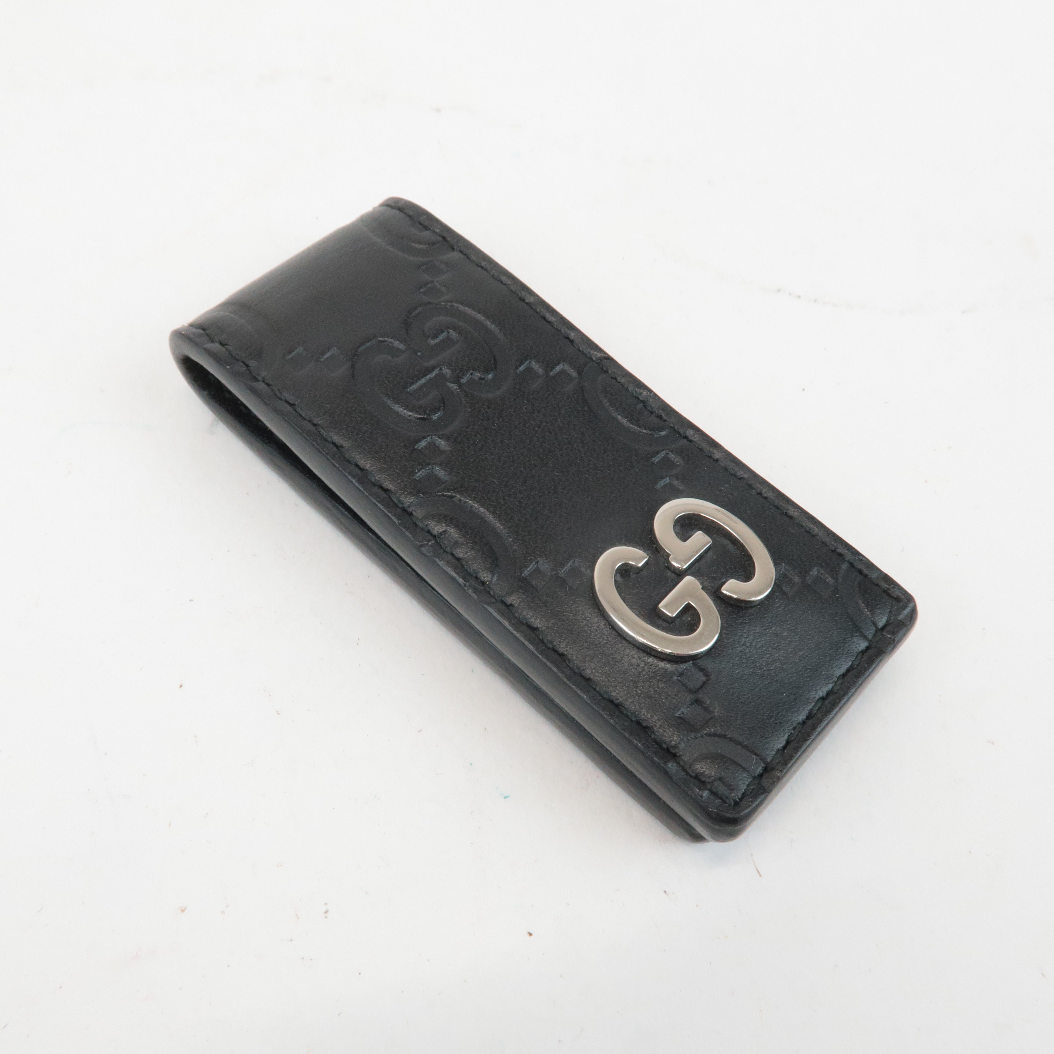 GUCCI Guccissima Leather Money Clip Bill Clip Black 522867 Used