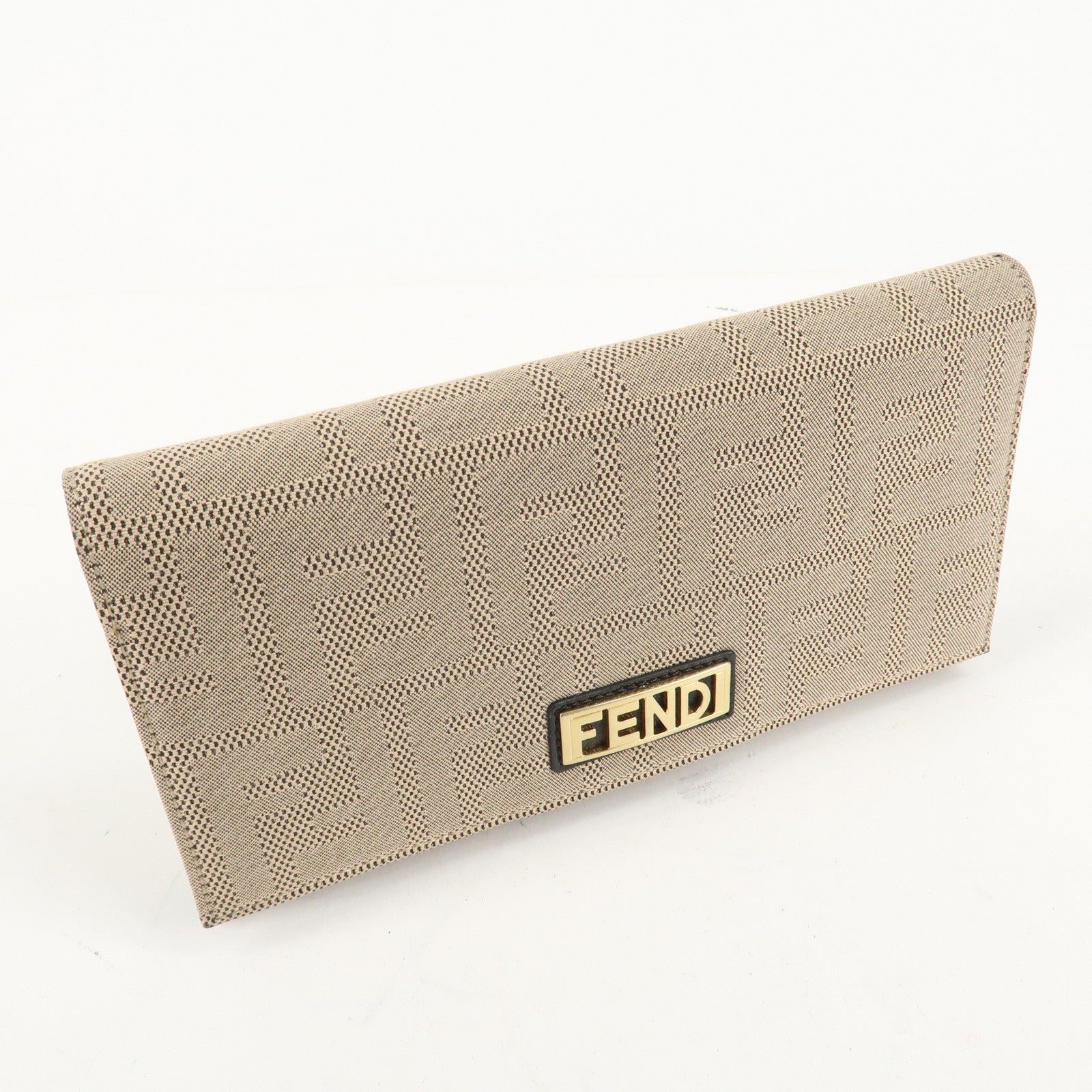 FENDI Zucca Print Canvas Leather Long Wallet Brown 8M0000